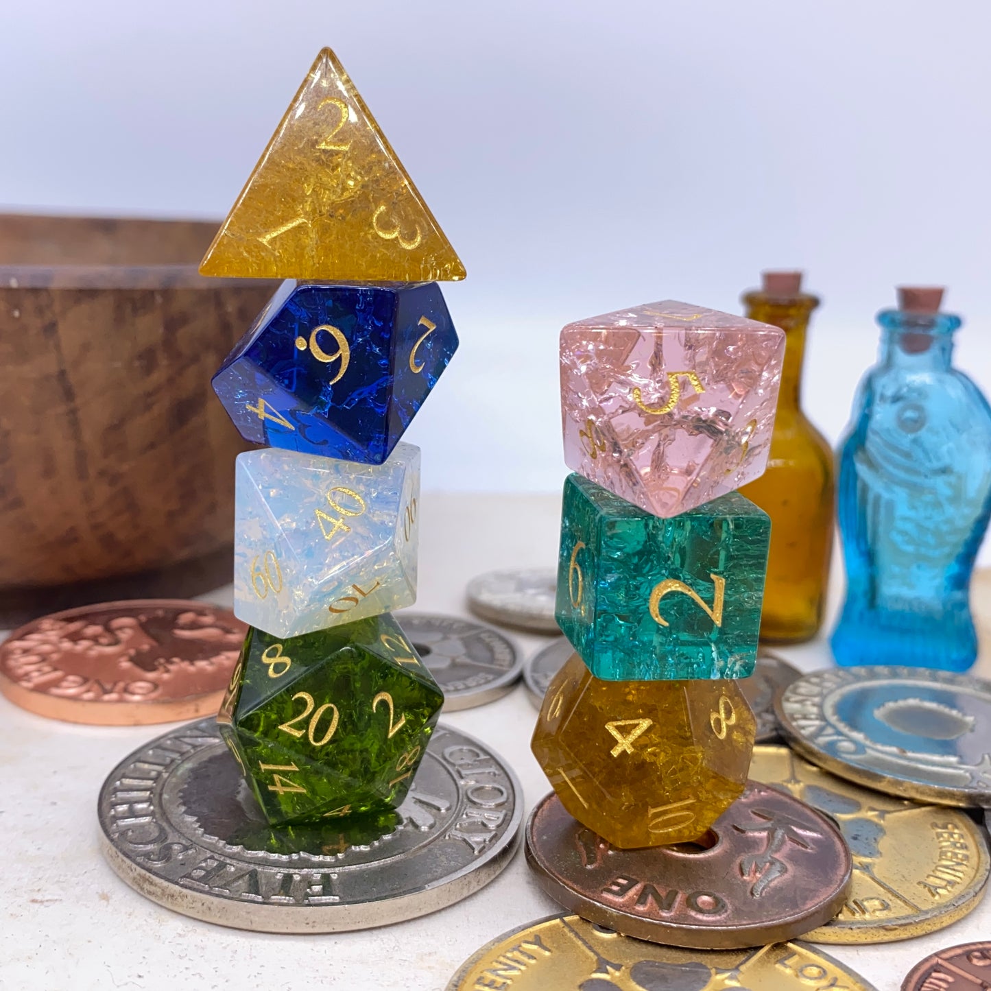 Crackle Effect Glass Dice - Mixed Colours