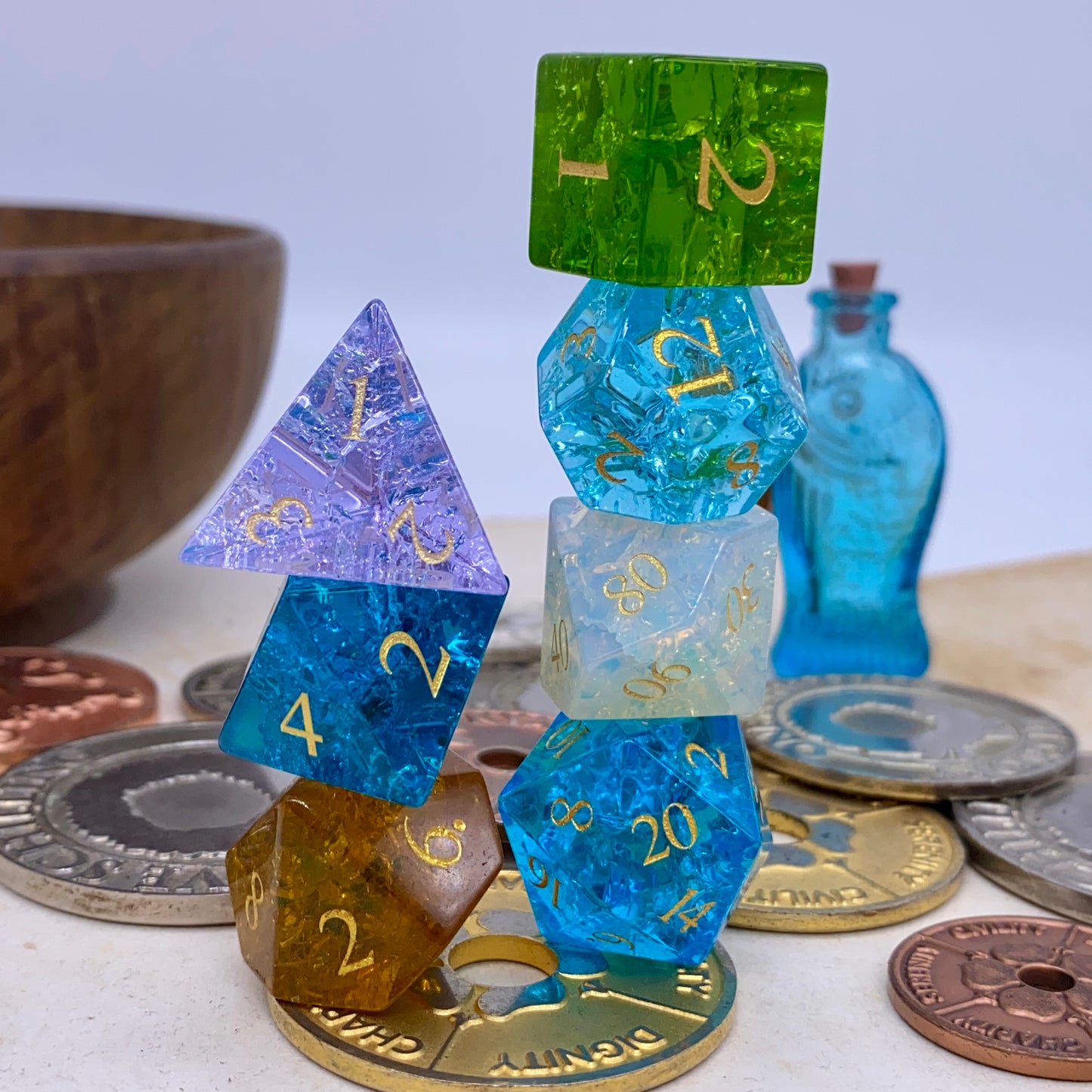 Crackle Effect Glass Dice - Mixed Colours