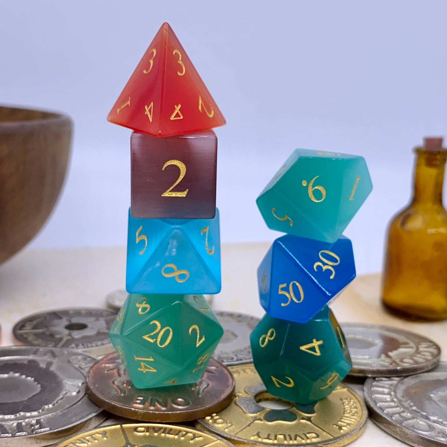Cats Eye Effect Glass Dice - Mixed Colours