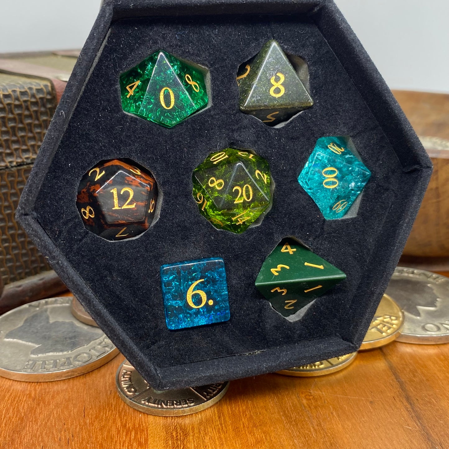 Mixed Stone & Glass Dice Set - Mixed Colours