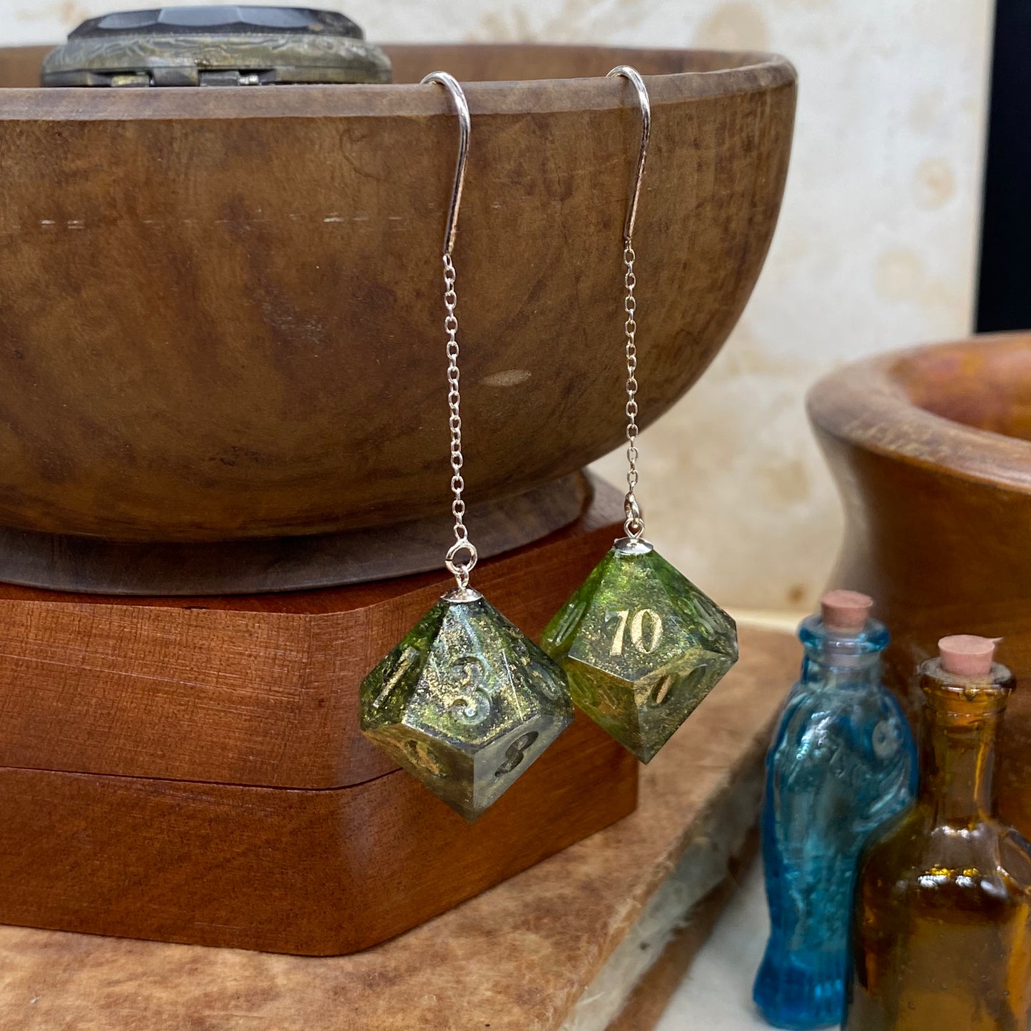 Green and Gold D%/ D10 Earrings