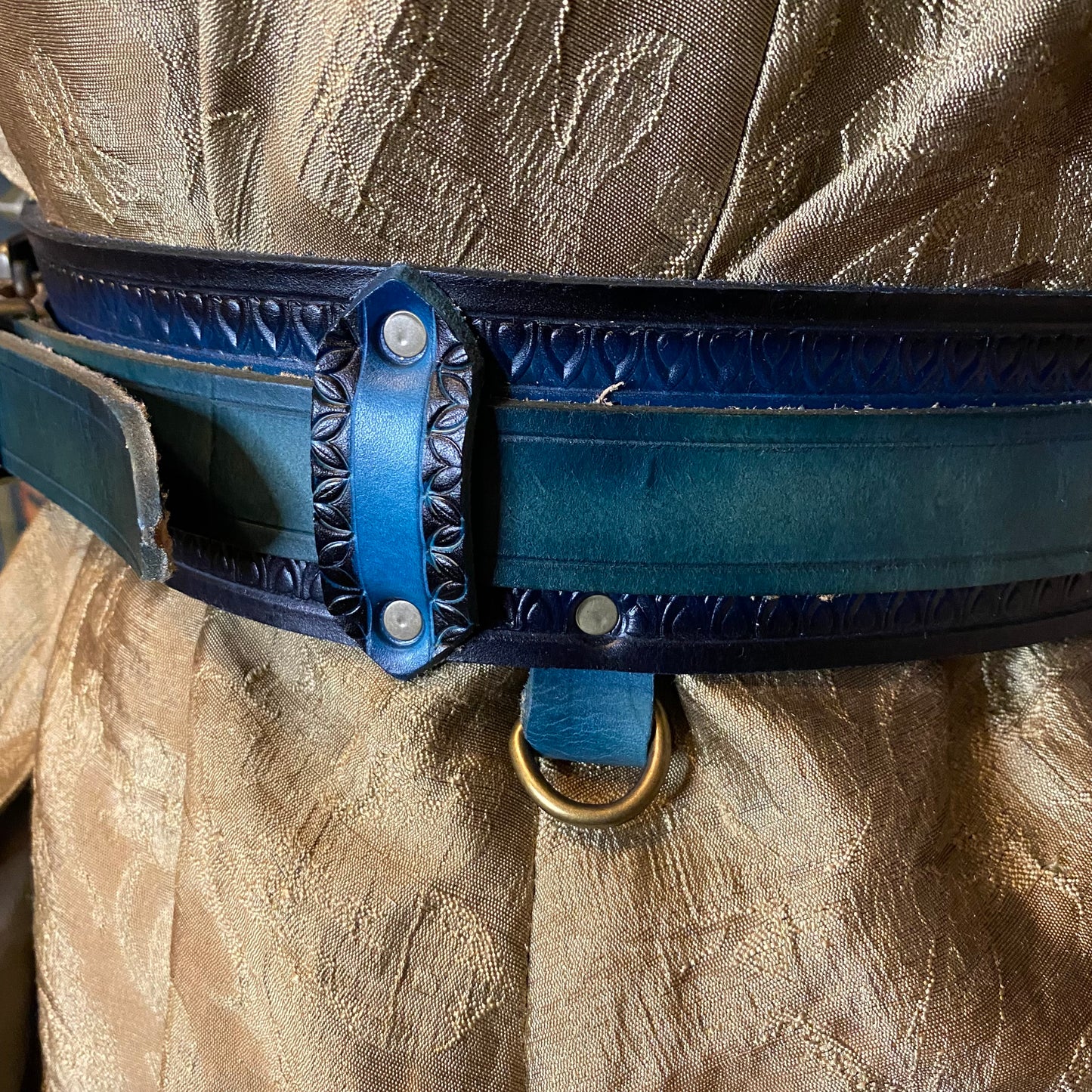 Blue Leather Demi-Hero Belt (to fit 30- 37 inches)
