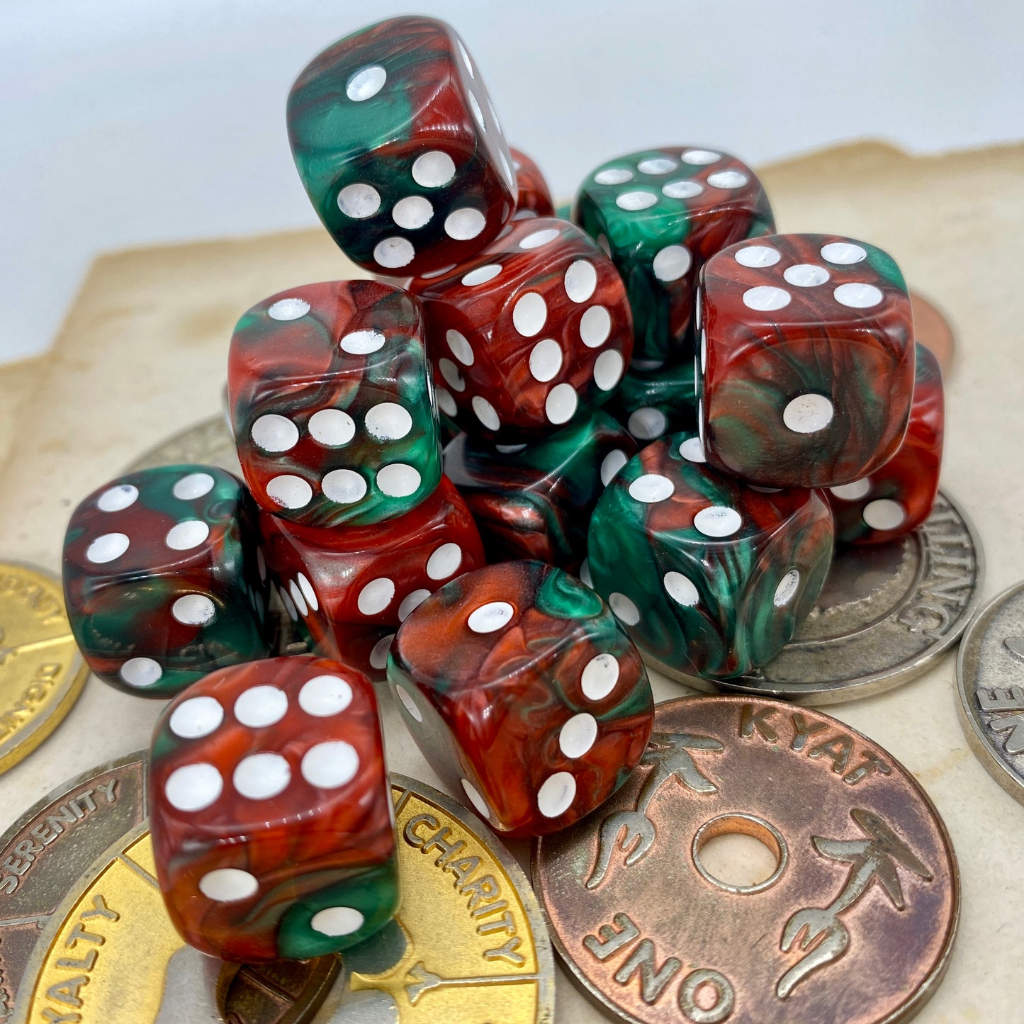 Marbled Red and Green D6 Pip