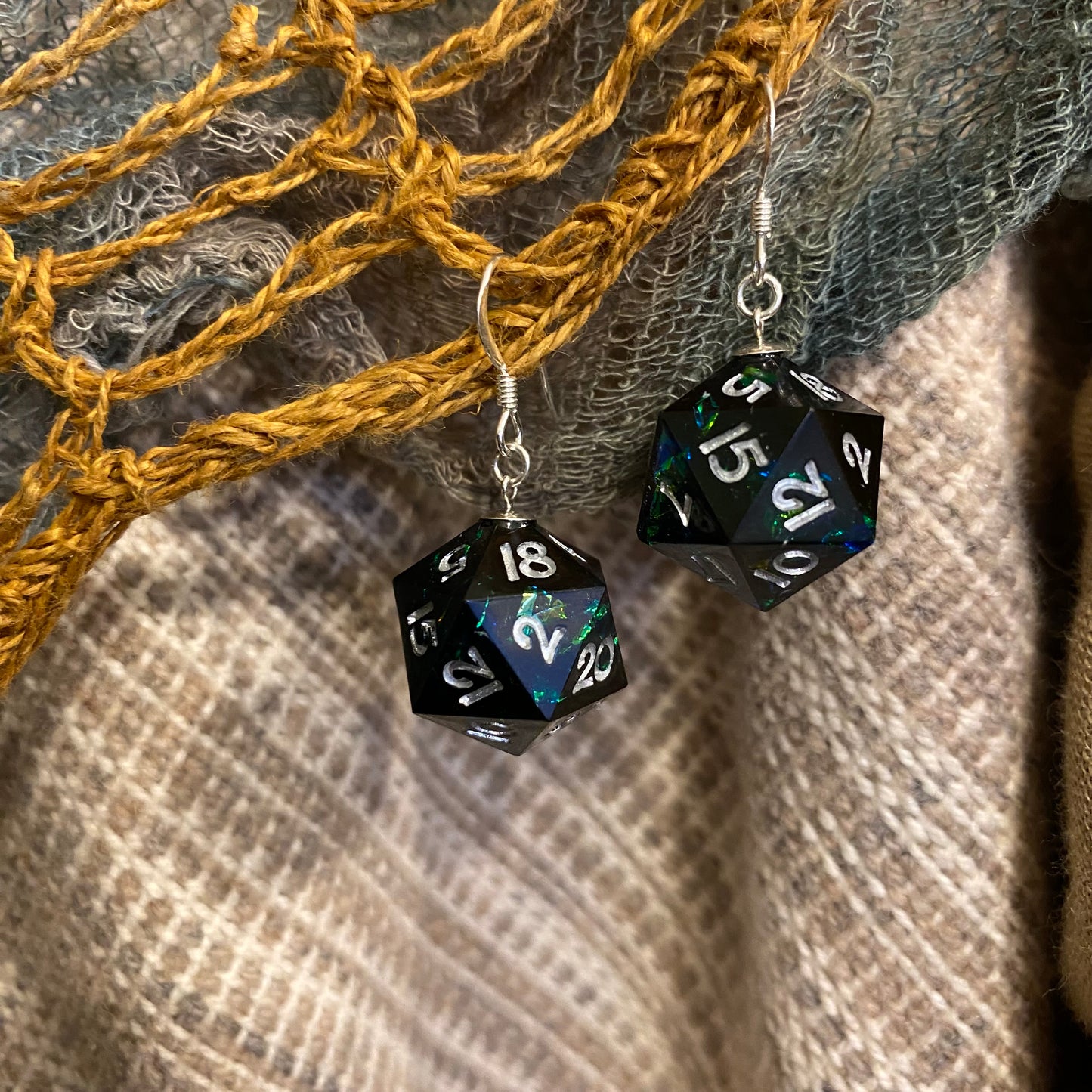 Mini Midnight D20 Earrings