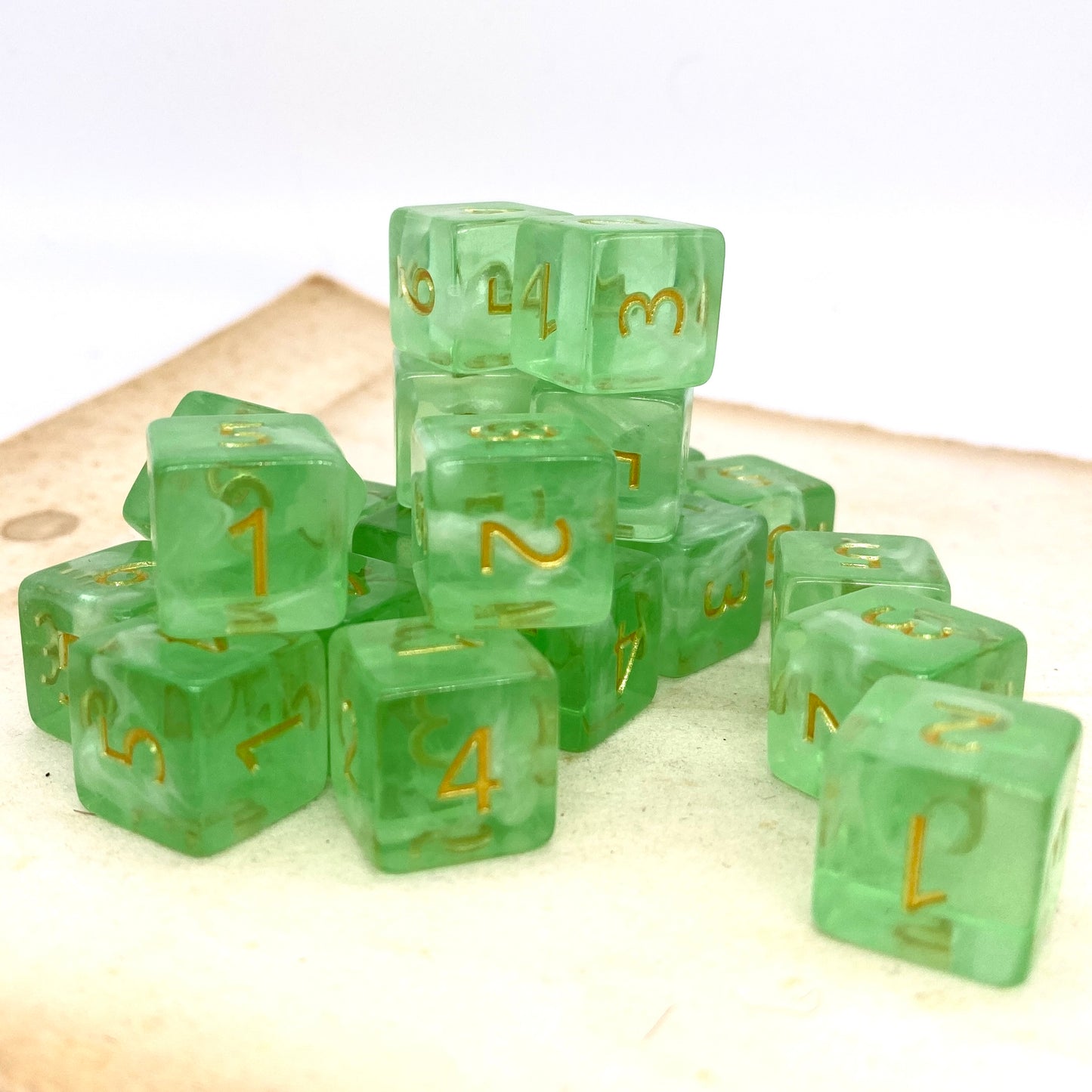 Green with white pearl wisps D6