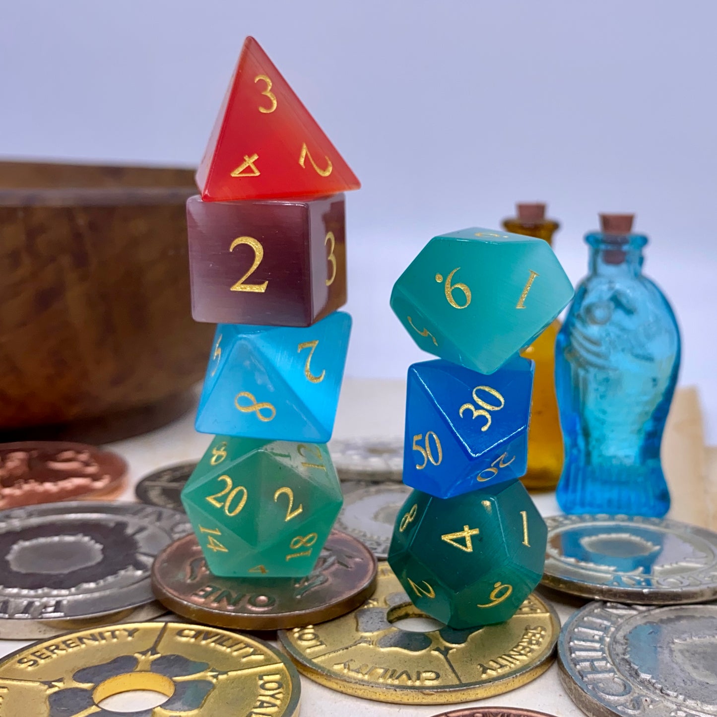 Cats Eye Effect Glass Dice - Mixed Colours