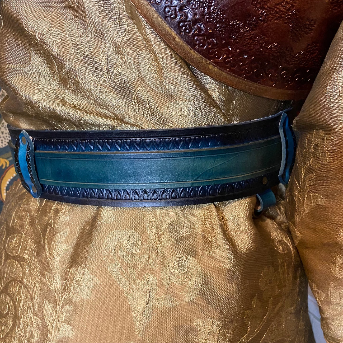 Blue Leather Demi-Hero Belt (to fit 30- 37 inches)