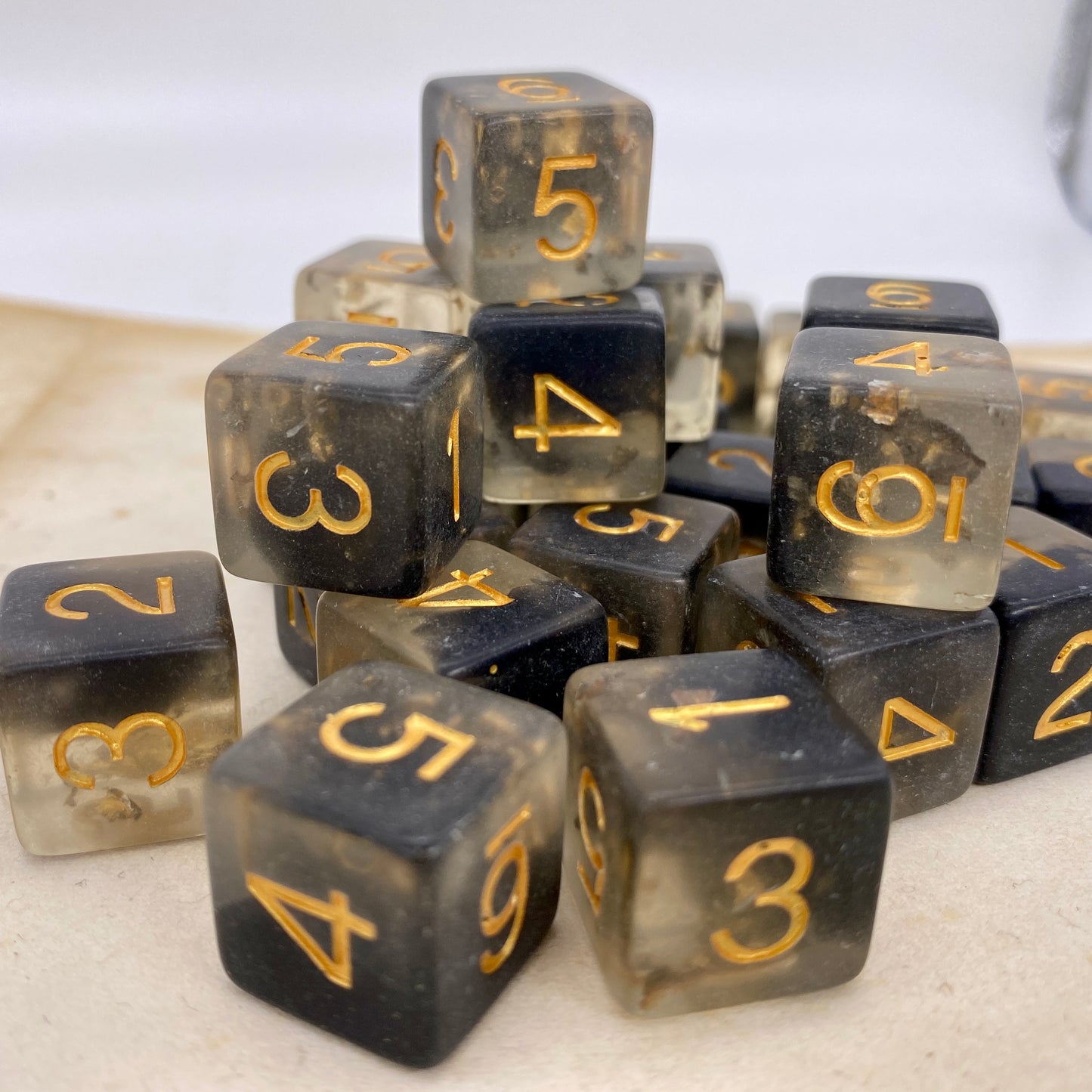 Frosted Clear and Black with Gold Flakes D6