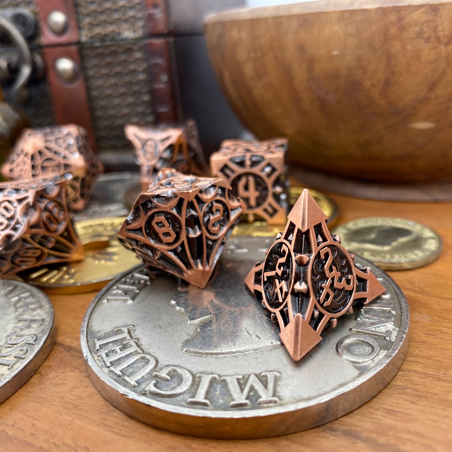 Copper Art Deco Metal Dice