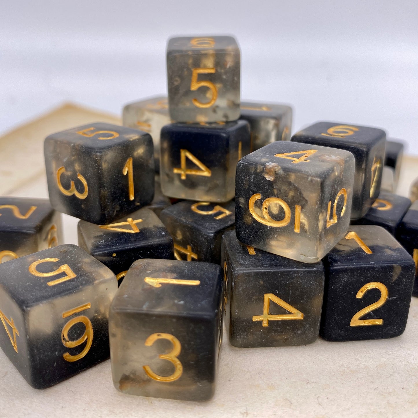 Frosted Clear and Black with Gold Flakes D6