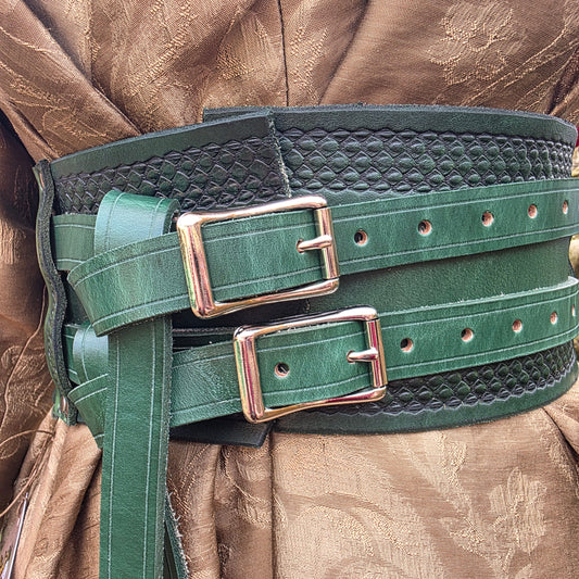 Green Snake Scale Double Strap Hero Belt (to fit 28-36 inches)