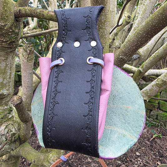 Leaf Shaped Leather Drawstring Belt Pouch - Rounded