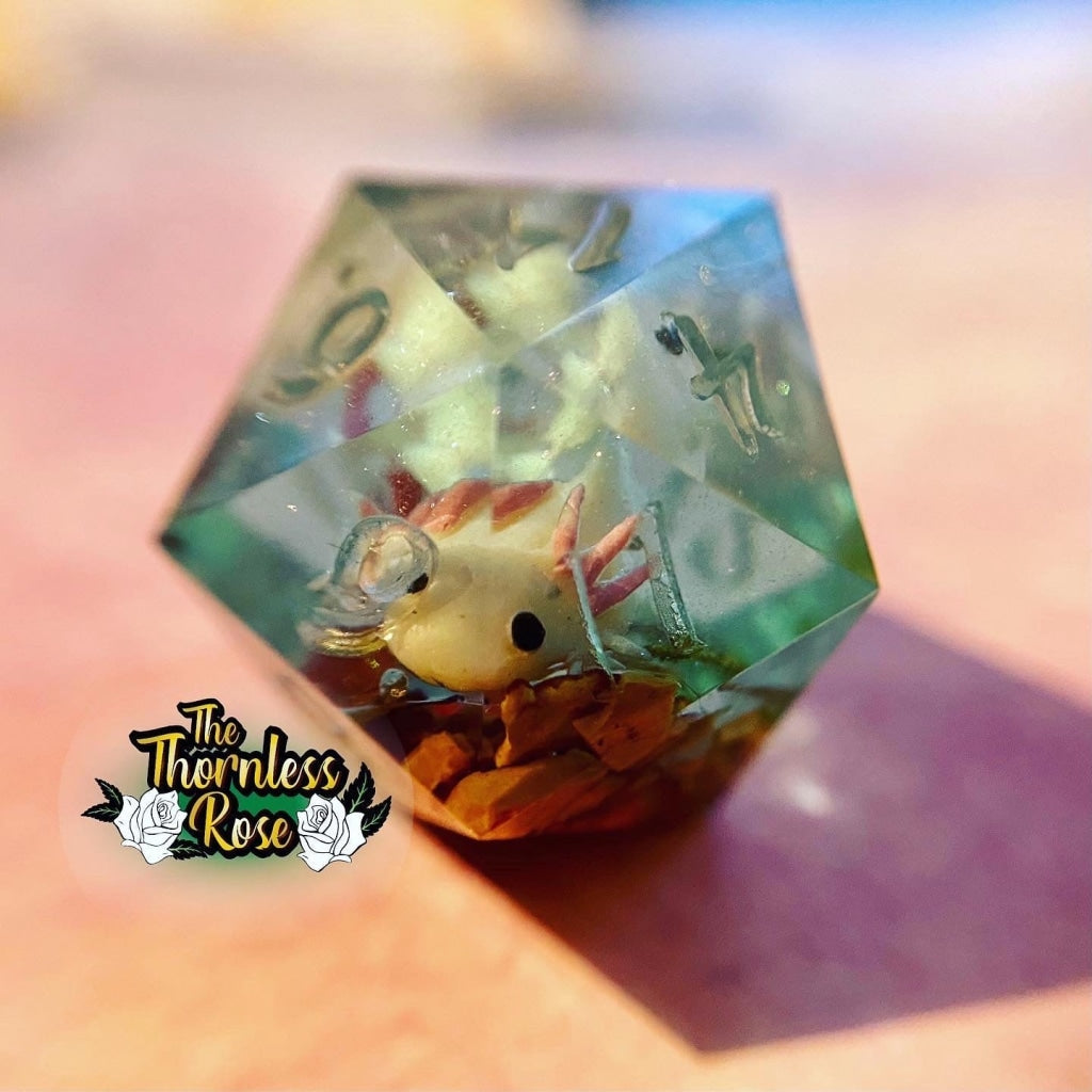 Axolotl D20 Pink Handmade Dice