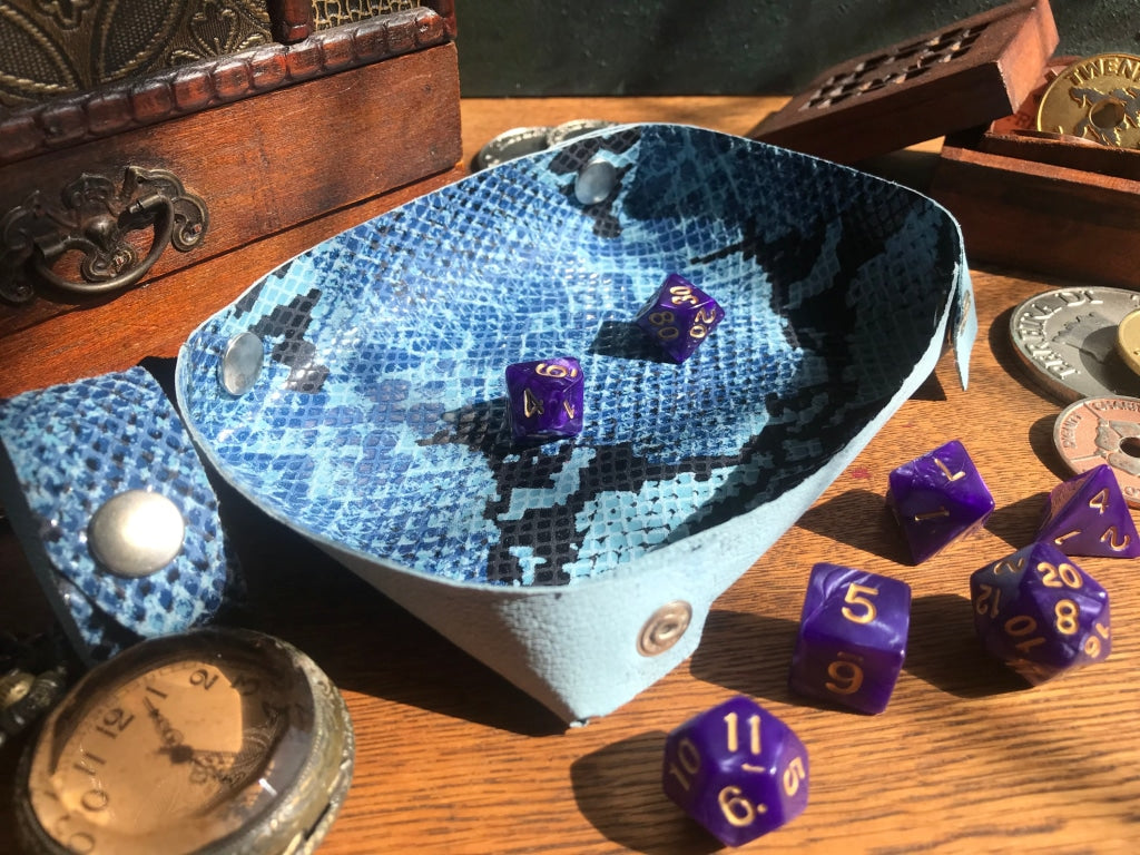 Blue Snakeskin Embossed Leather Rolling Tray
