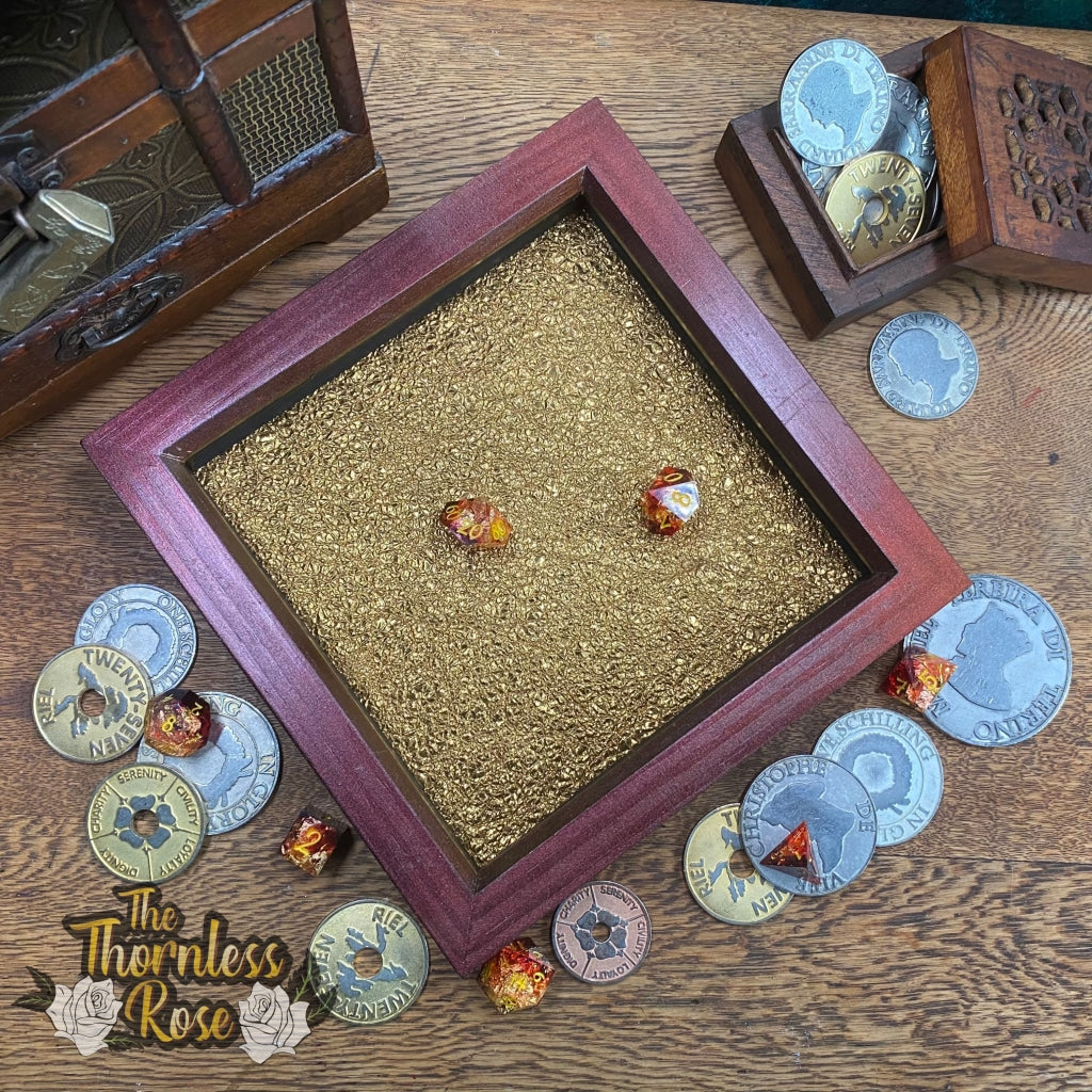 Brass Dragon Hide Colour Shifting Leather And Wood Dice Rolling Tray Wooden