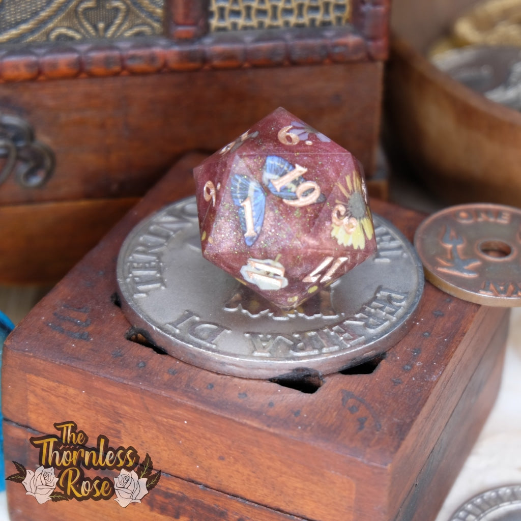 Butterfly Botanicals 30Mm Chonk D20 Handmade Dice