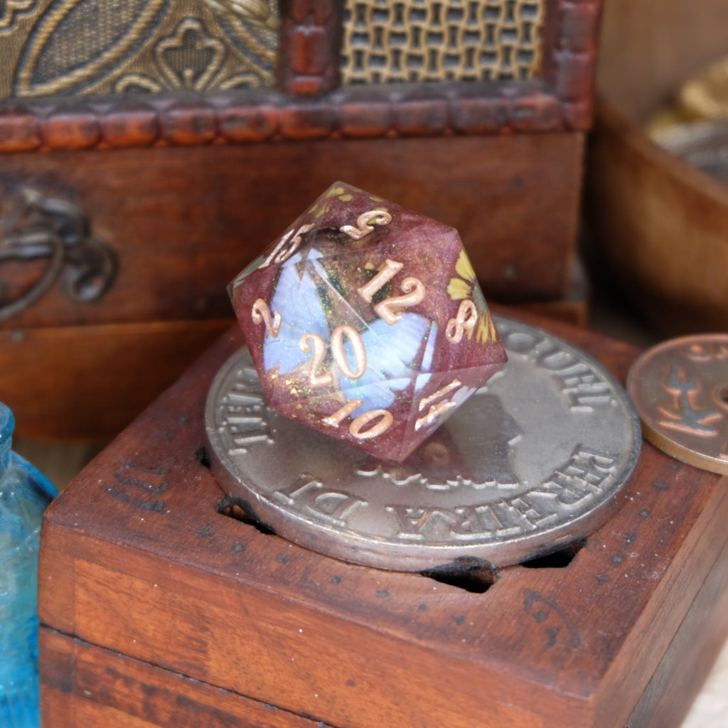 Butterfly Botanicals 30Mm Chonk D20 Handmade Dice