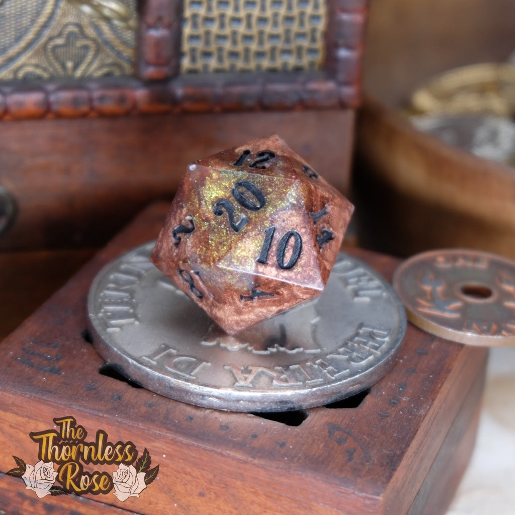 Copper Glow 30Mm Chonk D20 (Glow In The Dark) Black Handmade Dice