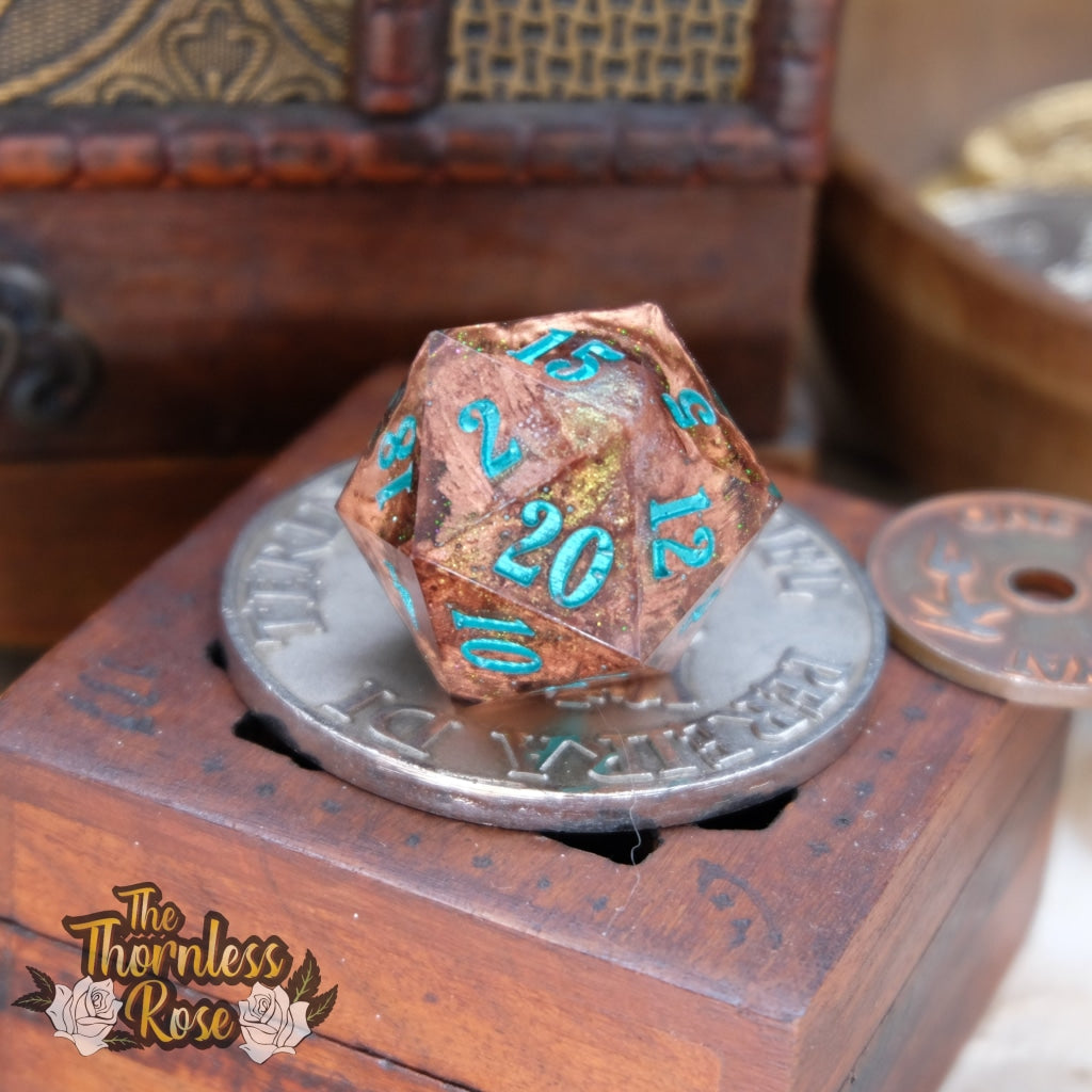 Copper Glow 30Mm Chonk D20 (Glow In The Dark) Handmade Dice