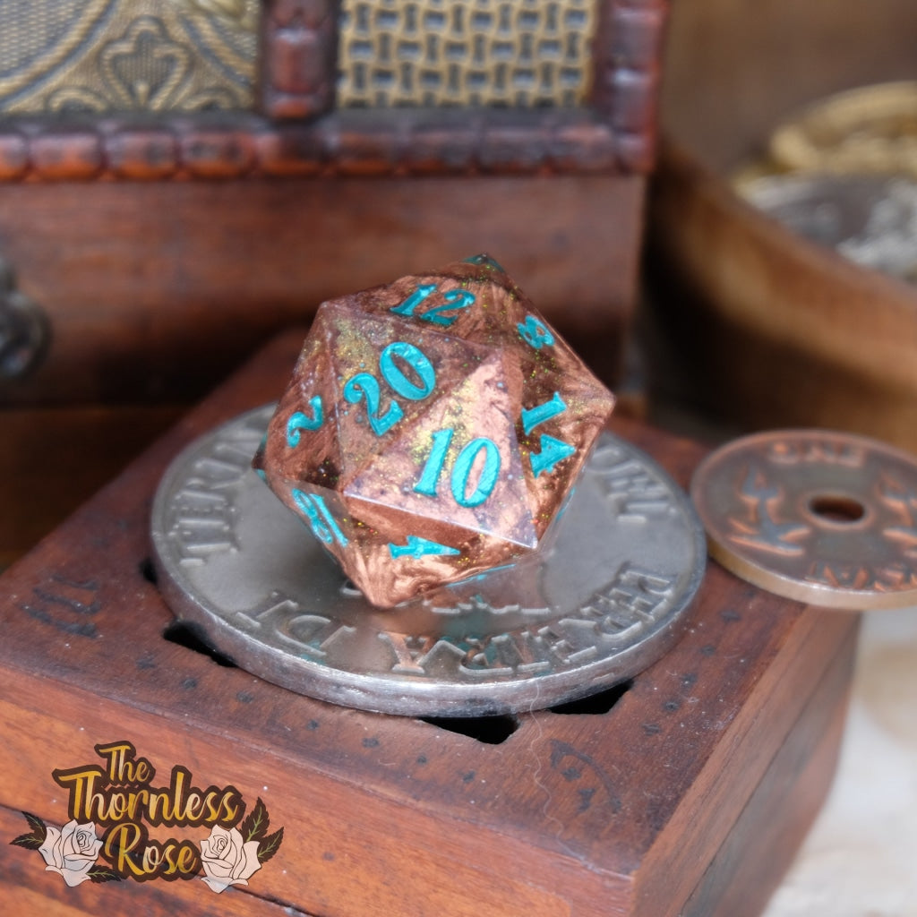 Copper Glow 30Mm Chonk D20 (Glow In The Dark) Handmade Dice