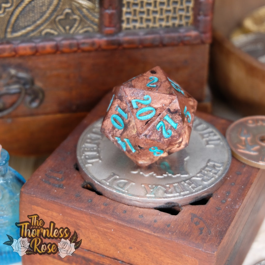 Copper Glow 30Mm Chonk D20 (Glow In The Dark) Metallic Turquoise Handmade Dice