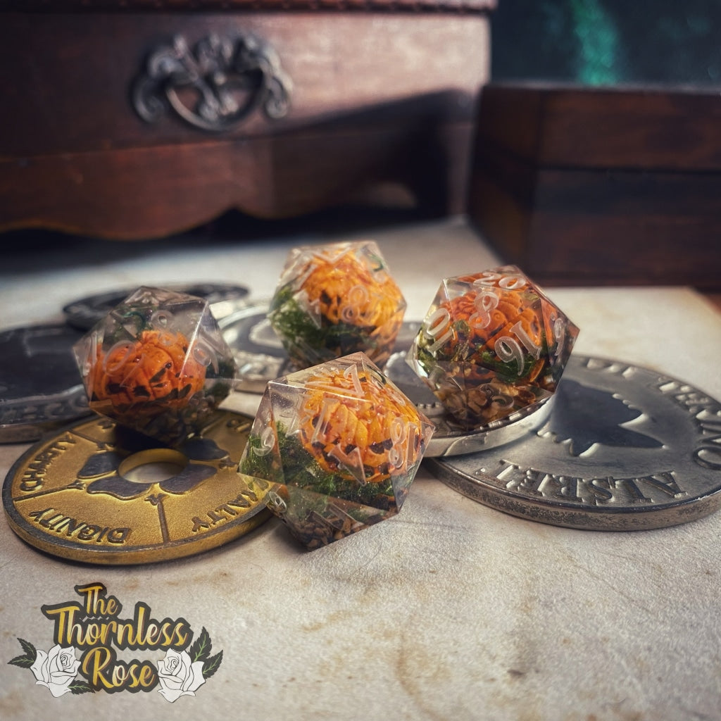 Cursed Pumpkin D20 - Orange Handmade Dice