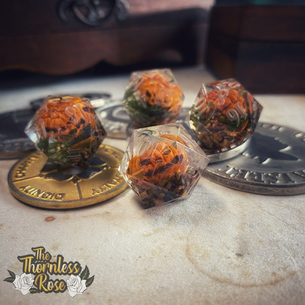 Cursed Pumpkin D20 - Orange Handmade Dice