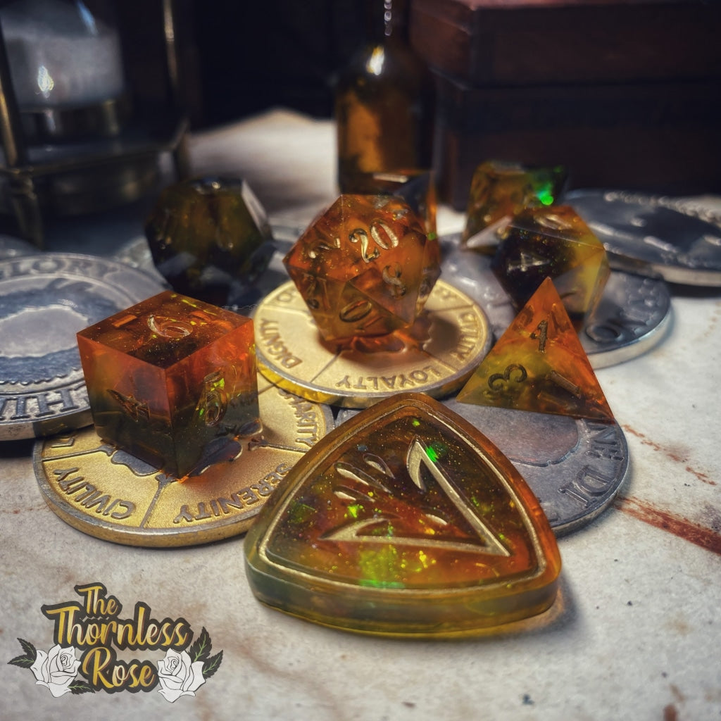 Flame Shield 8 Piece Set Handmade Dice