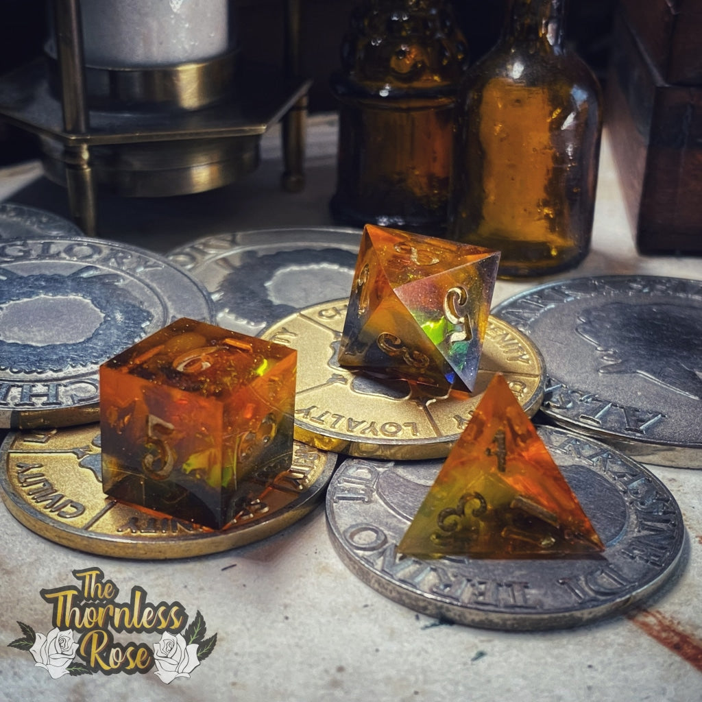 Flame Shield 8 Piece Set Handmade Dice