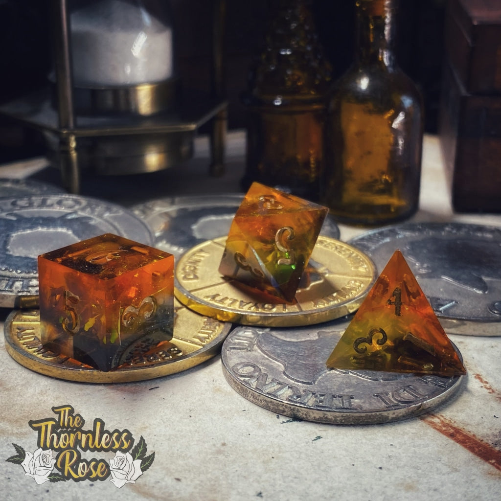 Flame Shield 8 Piece Set Handmade Dice