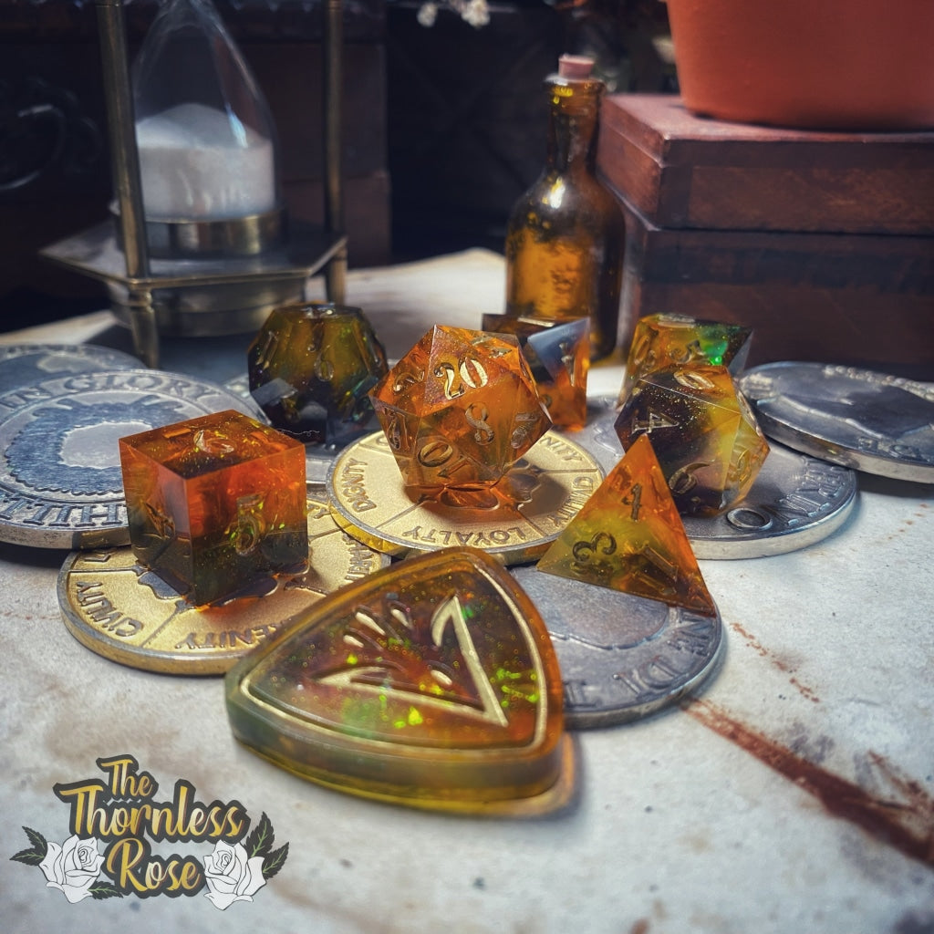 Flame Shield 8 Piece Set Handmade Dice