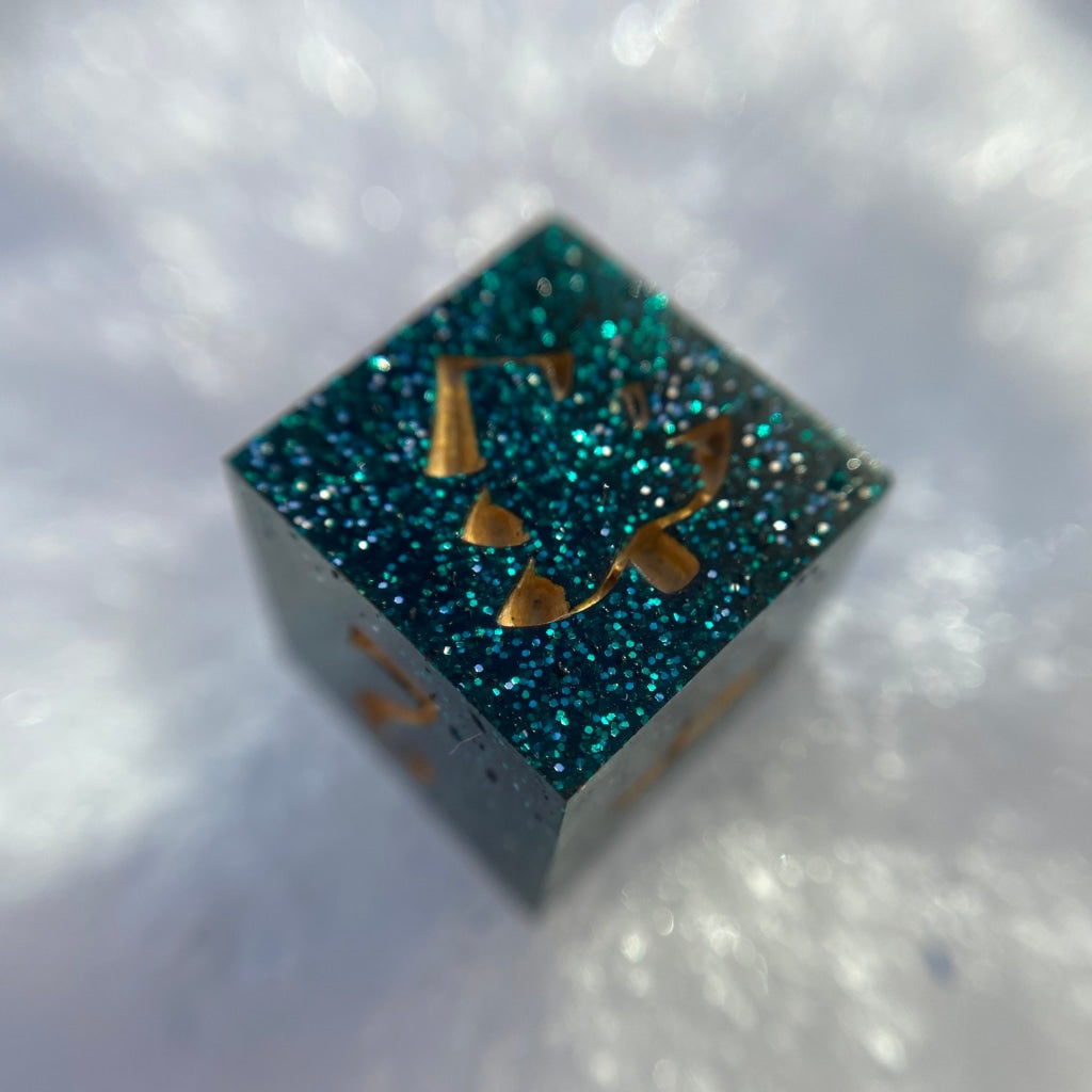 Green Glitter Trees Single D6 Dark Green Handmade Dice