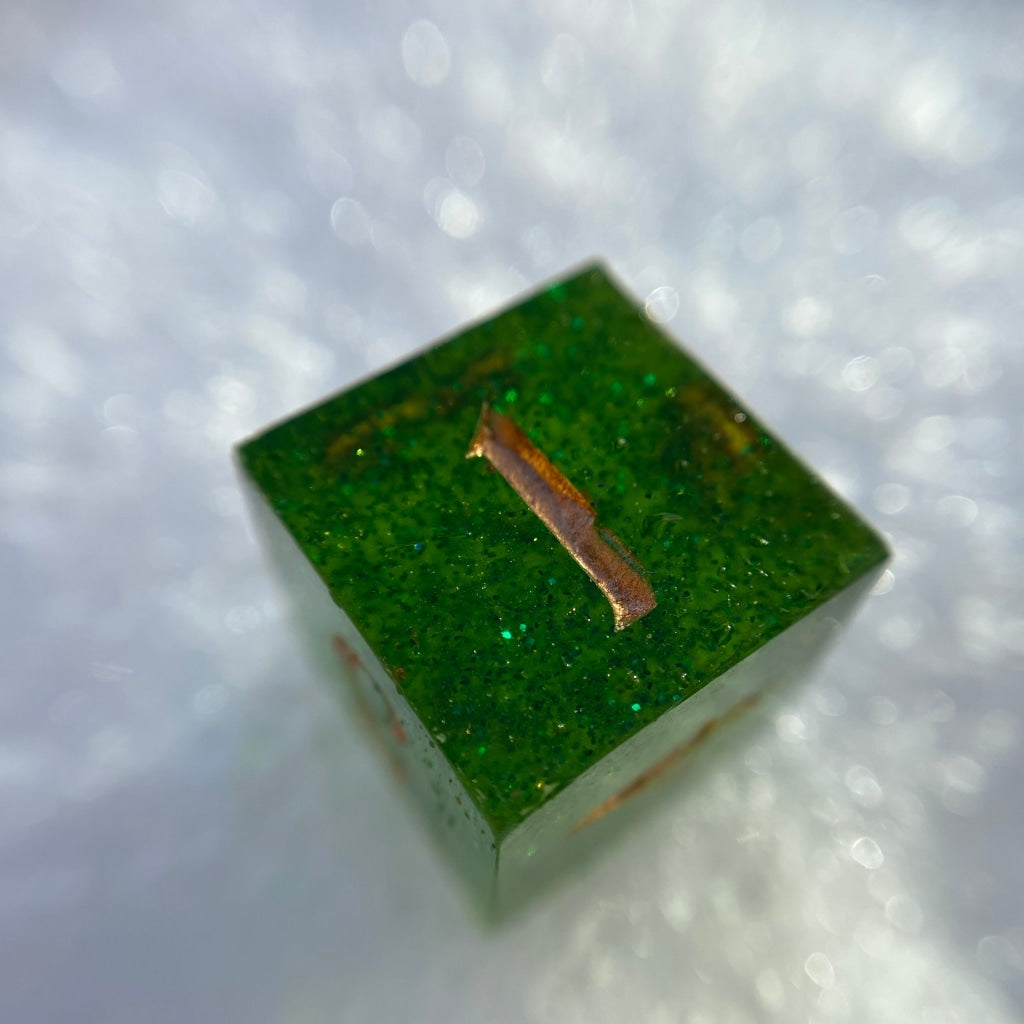 Green Glitter Trees Single D6 Handmade Dice