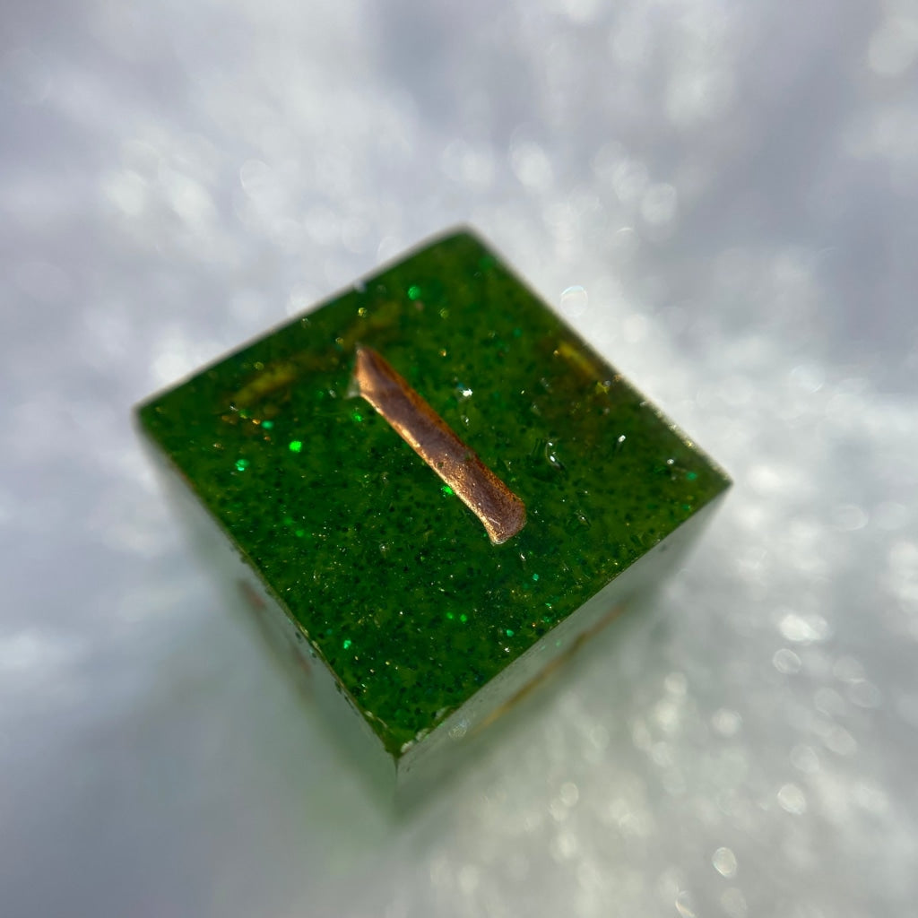 Green Glitter Trees Single D6 Handmade Dice