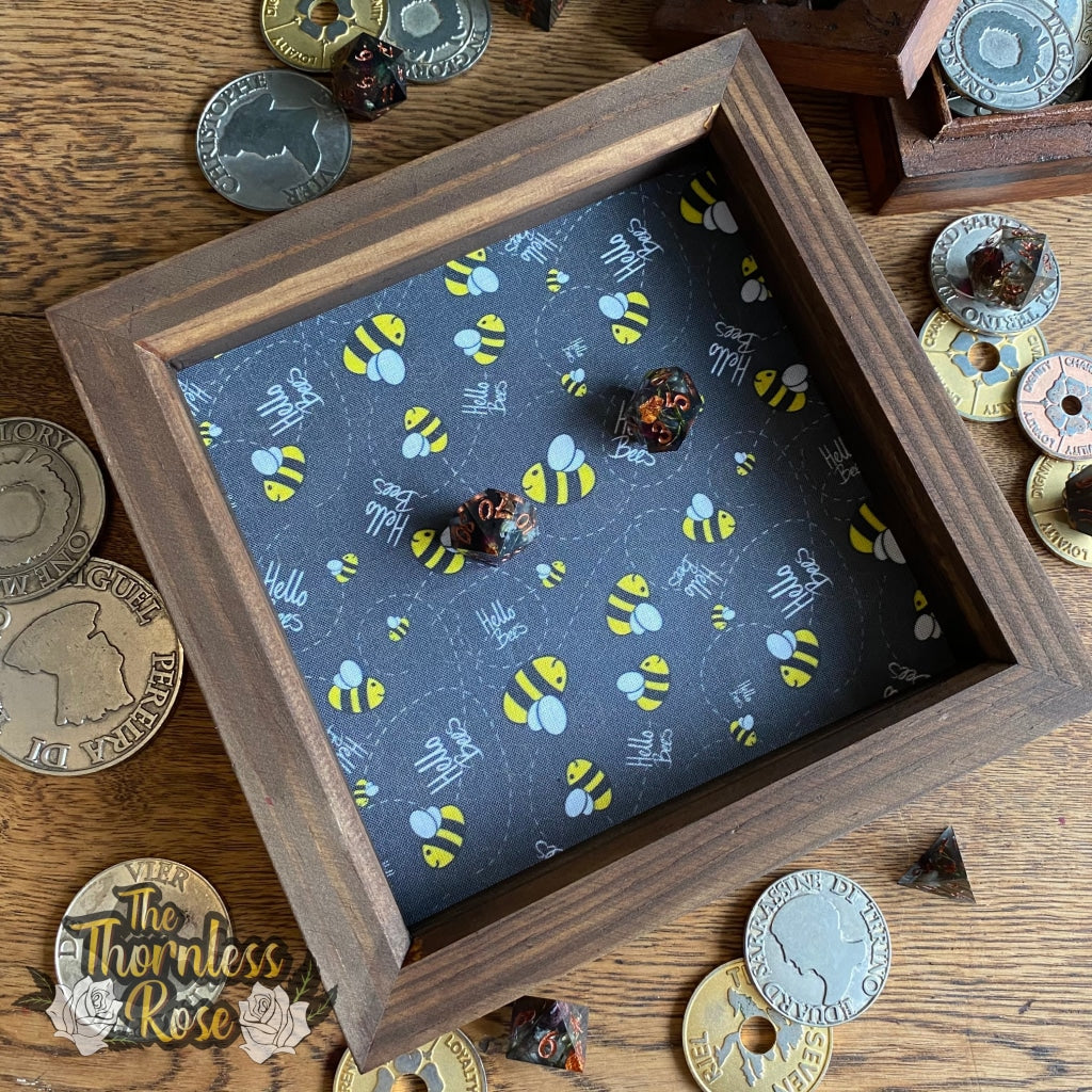 Hello Bees Wood Dice Rolling Tray (Black) Standard Dark Wooden