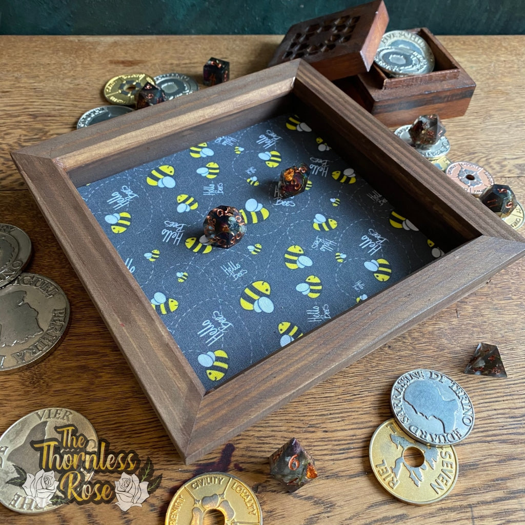 Hello Bees Wood Dice Rolling Tray (Black) Wooden