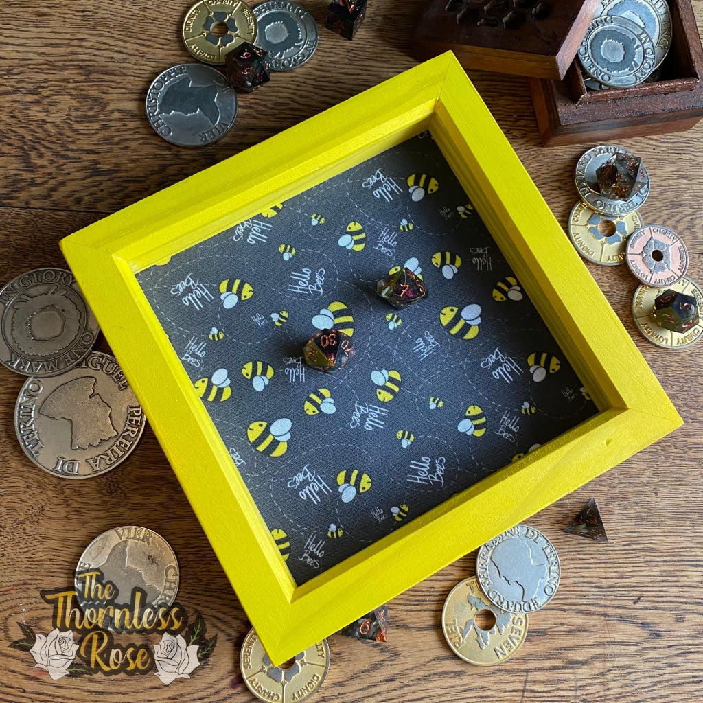 Hello Bees Wood Dice Rolling Tray (Black) Wooden