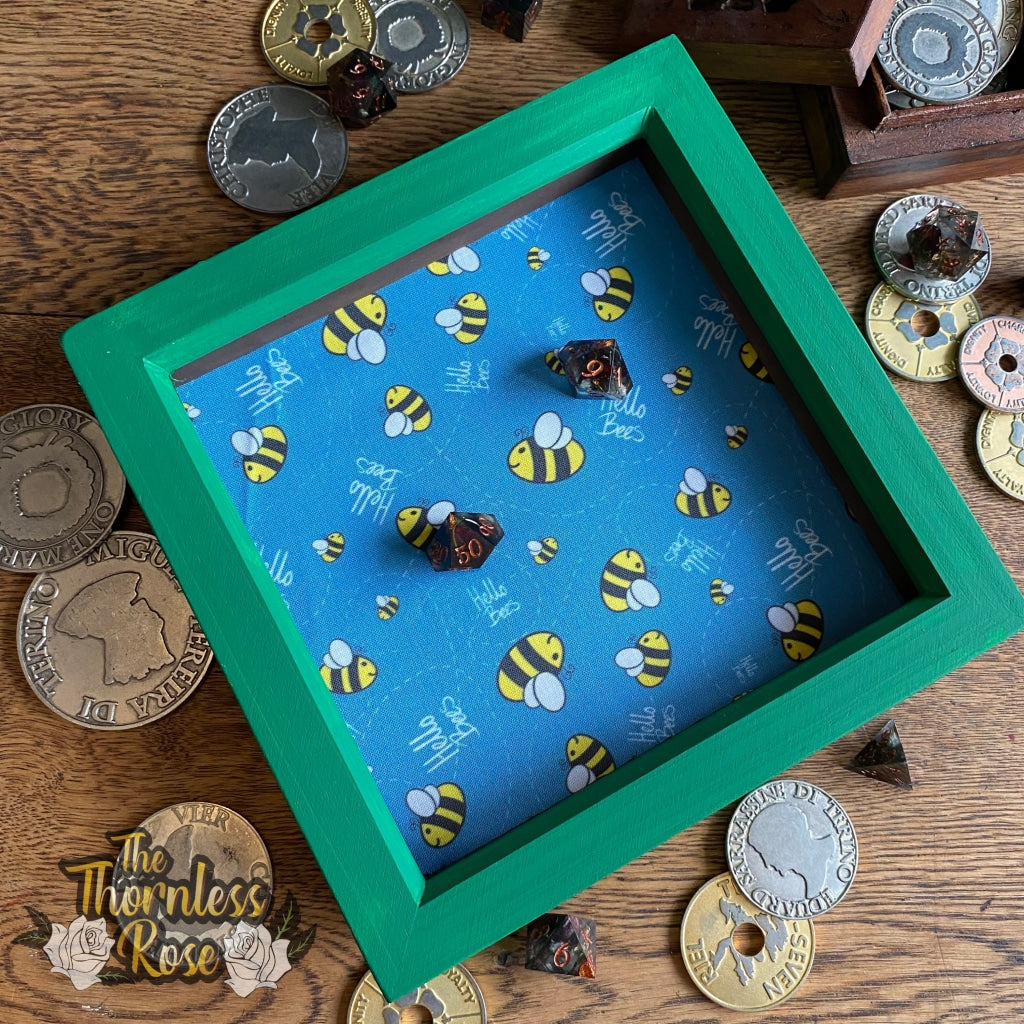 Hello Bees Wood Dice Rolling Tray (Blue) Wooden