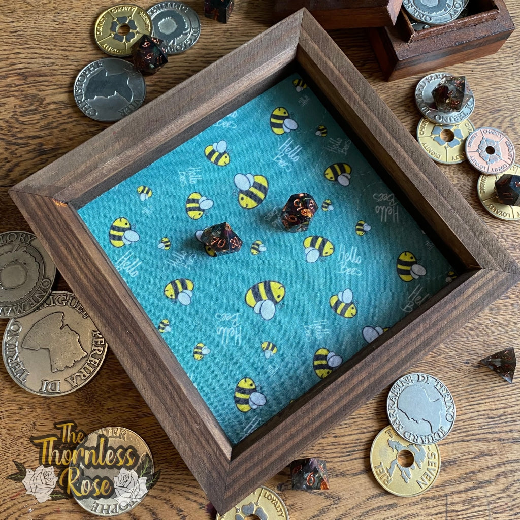 Hello Bees Wood Dice Rolling Tray (Green) Standard Dark Wooden