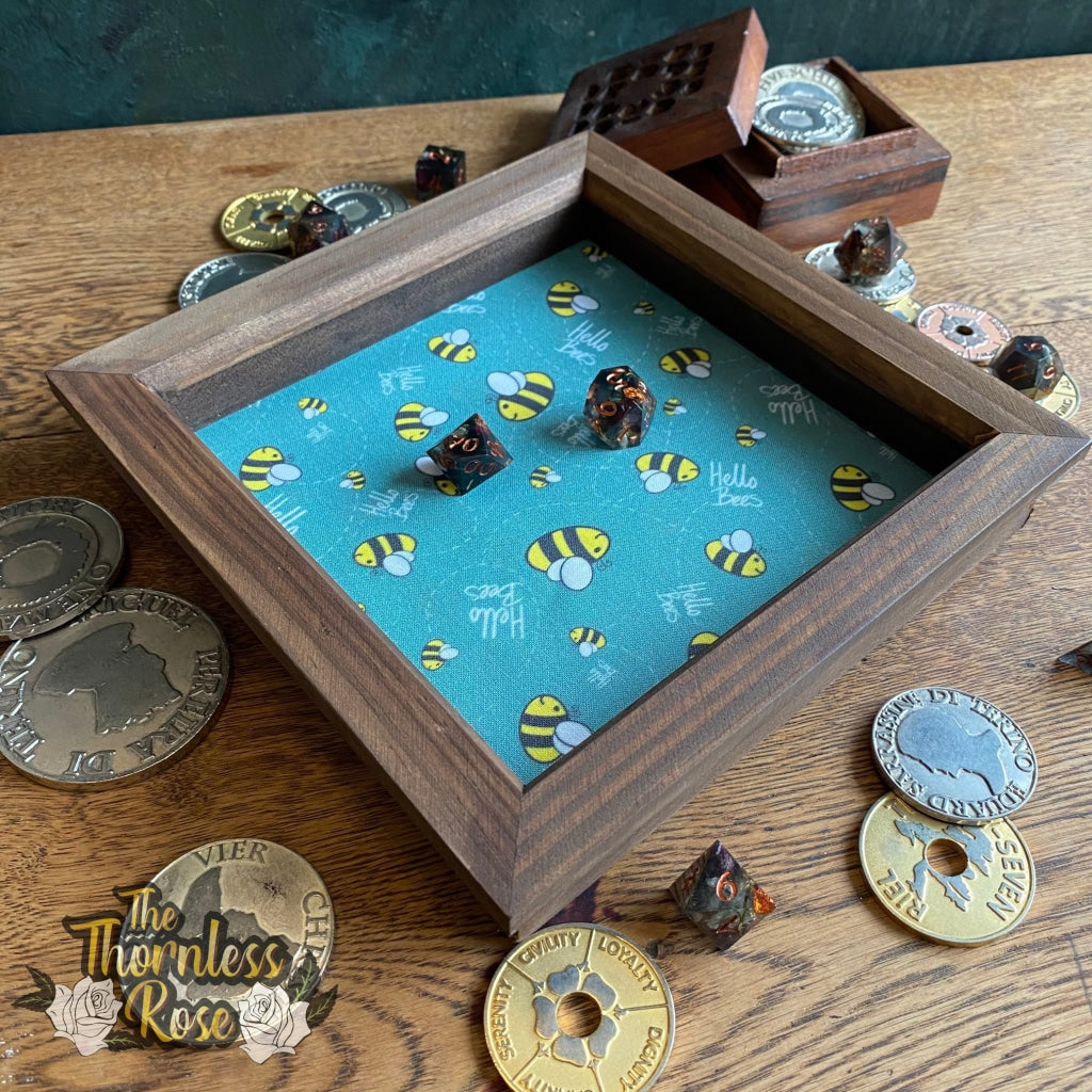 Hello Bees Wood Dice Rolling Tray (Green) Wooden