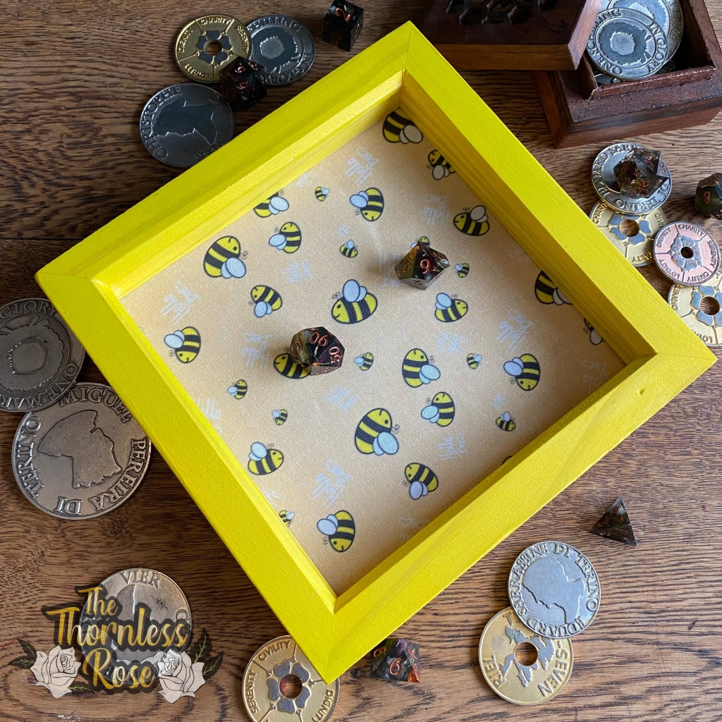 Hello Bees Wood Dice Rolling Tray (Pale Yellow) Wooden