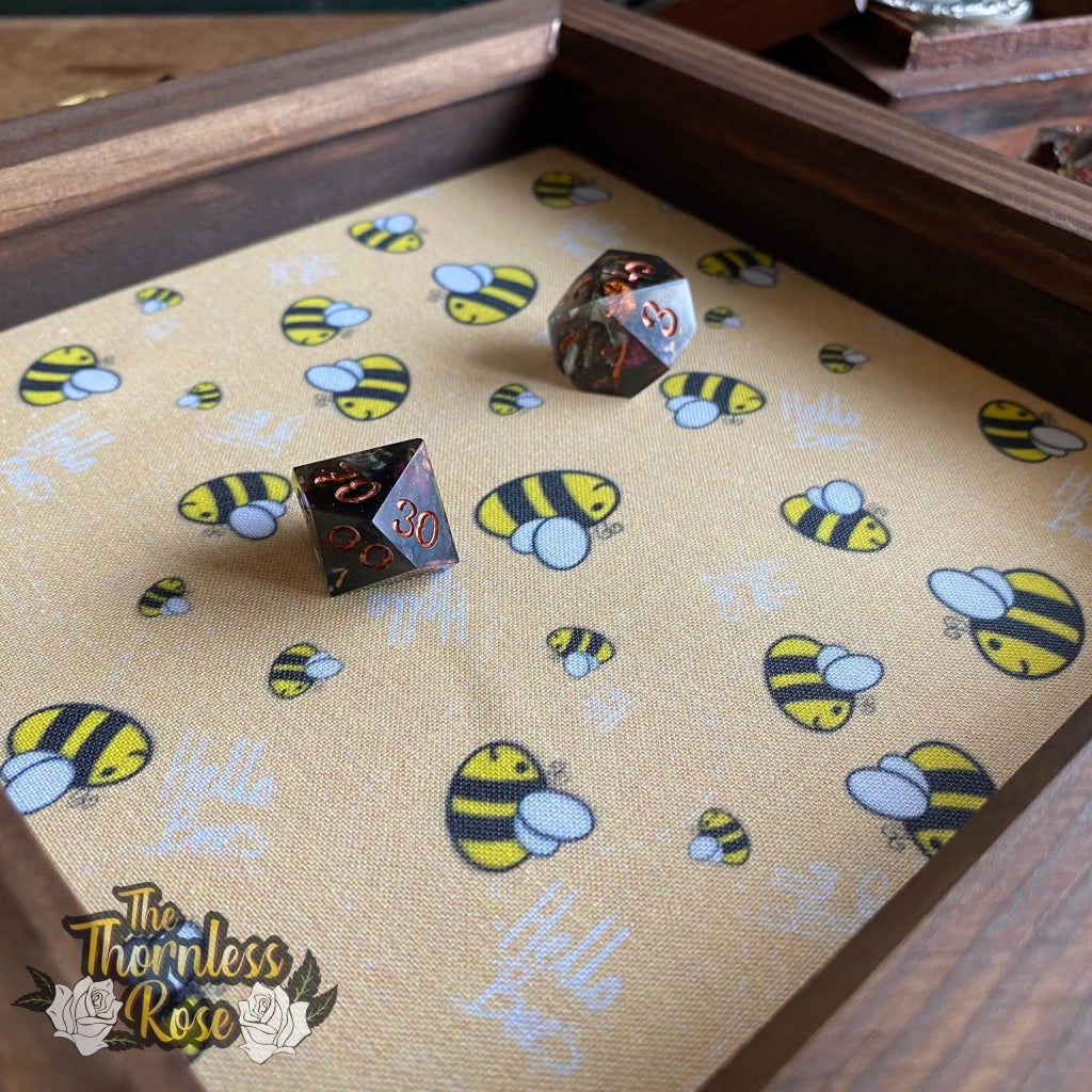 Hello Bees Wood Dice Rolling Tray (Pale Yellow) Wooden