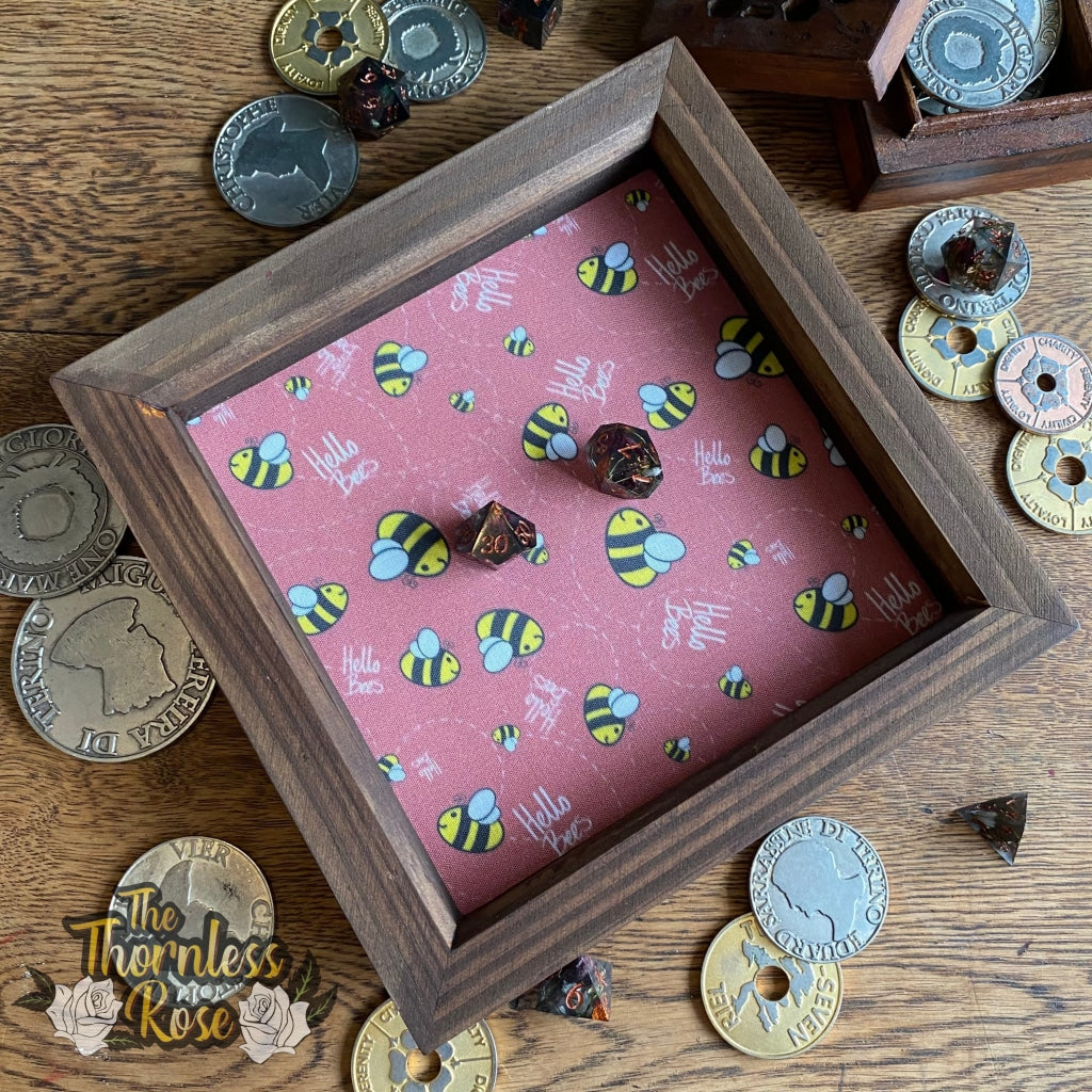 Hello Bees Wood Dice Rolling Tray (Red) Standard Dark Wooden