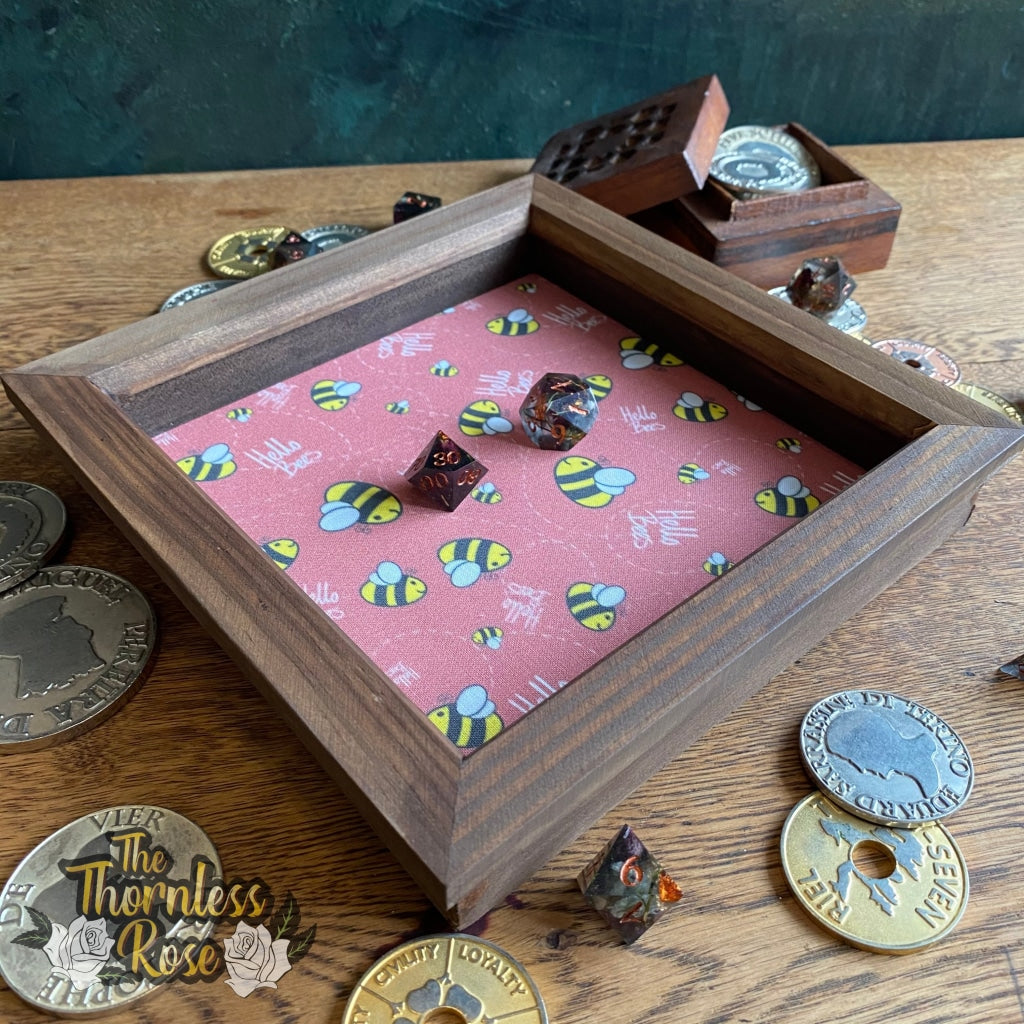 Hello Bees Wood Dice Rolling Tray (Red) Wooden