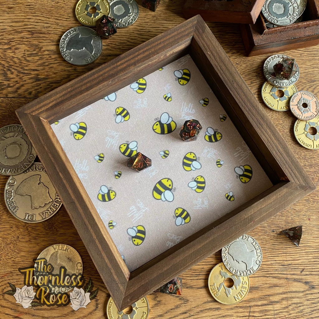 Hello Bees Wood Dice Rolling Tray (Tan) Standard Dark Wooden