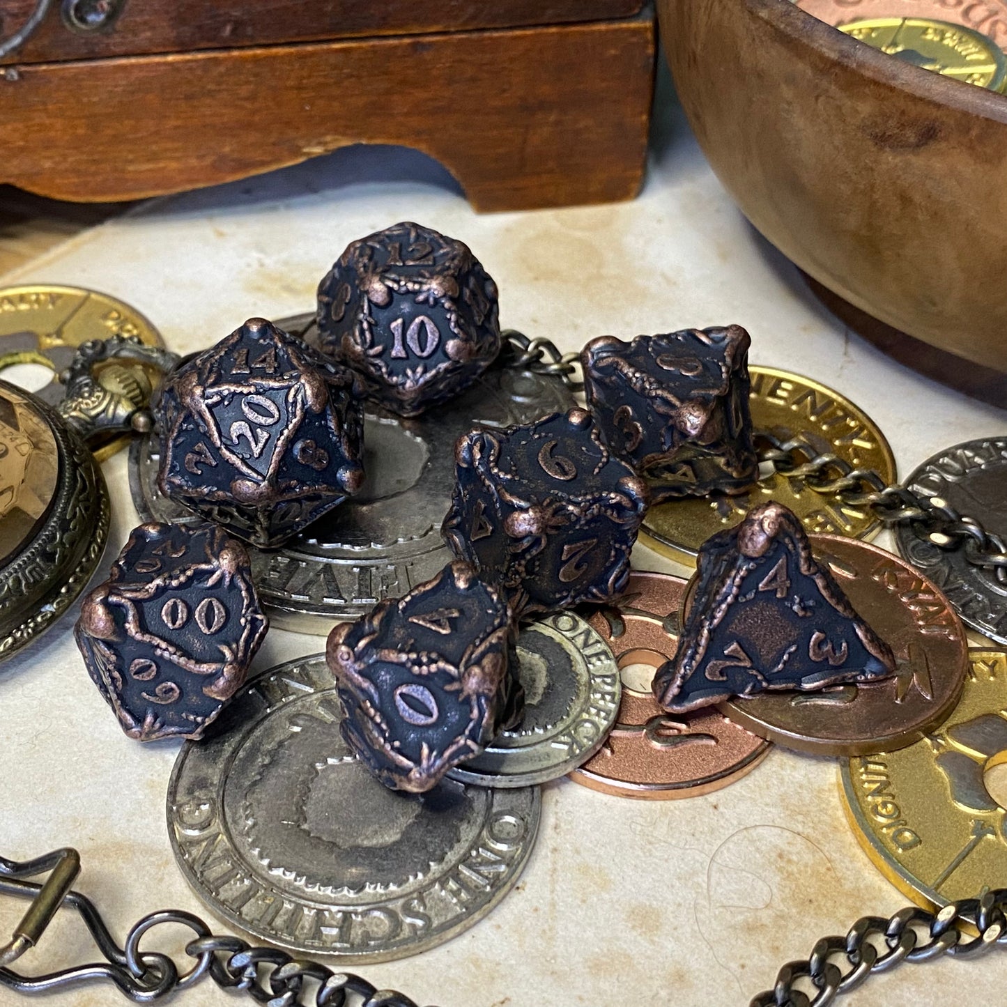 Aged Copper Plated Metal Octopus Dice
