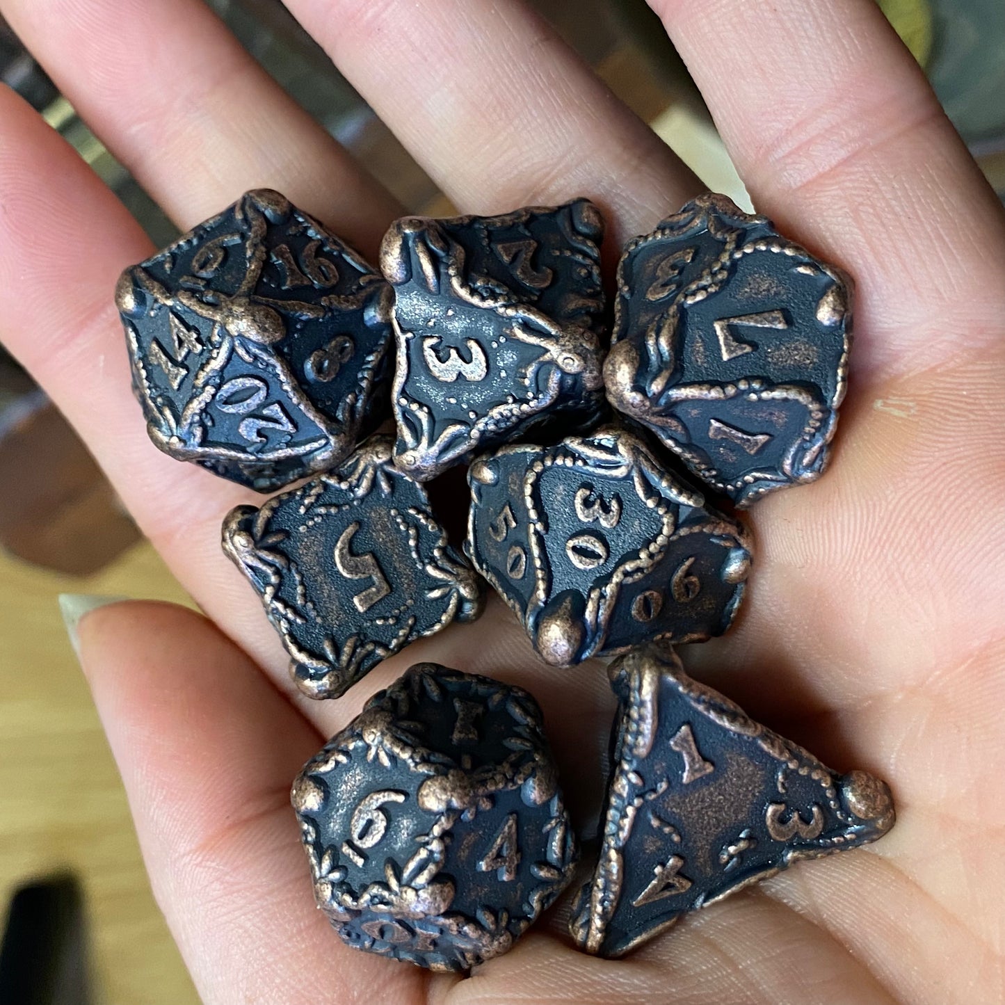 Aged Copper Plated Metal Octopus Dice