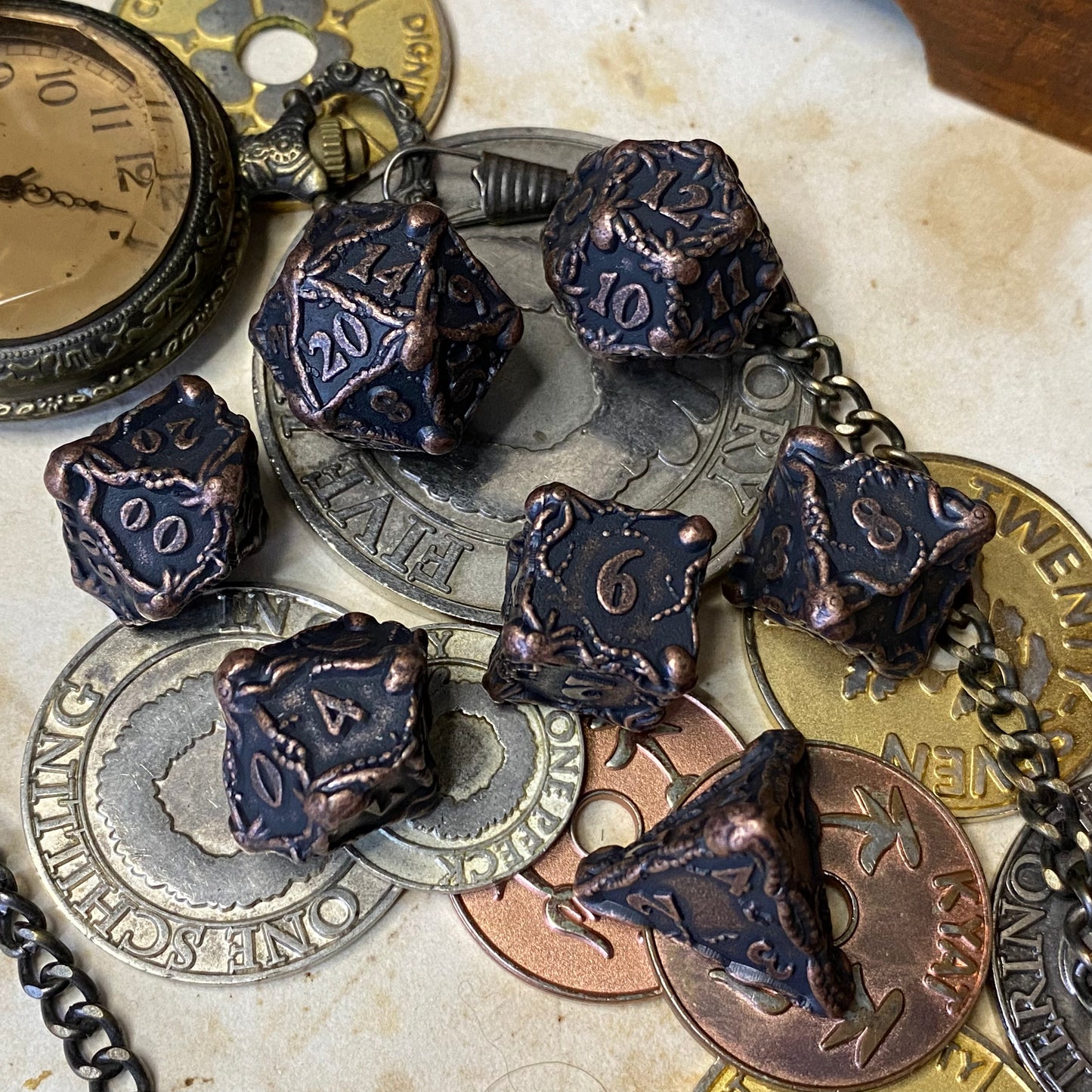 Aged Copper Plated Metal Octopus Dice