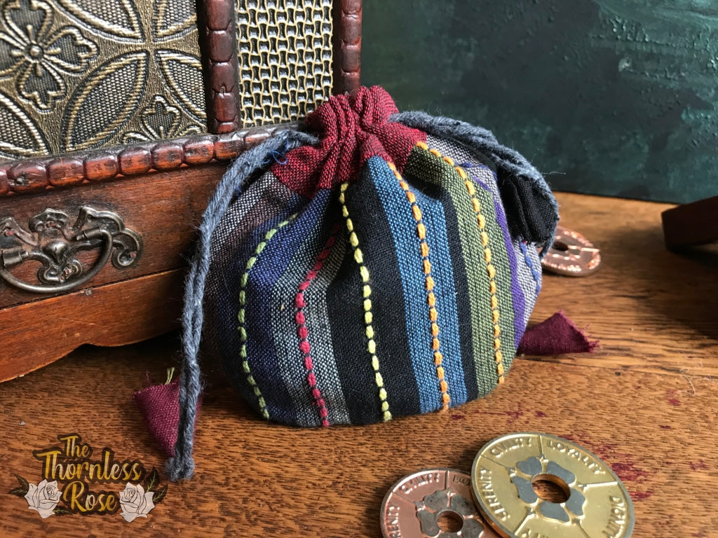 Striped Cotton Drawstring Pouches Dark Rainbow Pouch