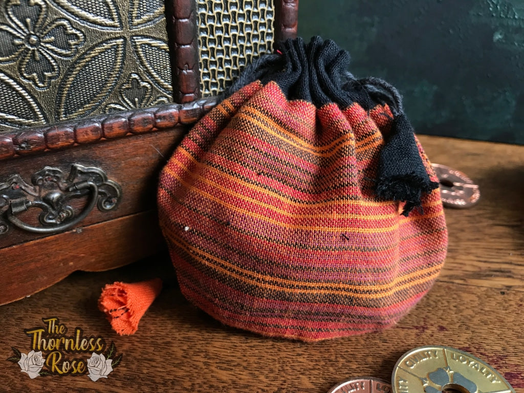 Striped Cotton Drawstring Pouches Orange Pouch